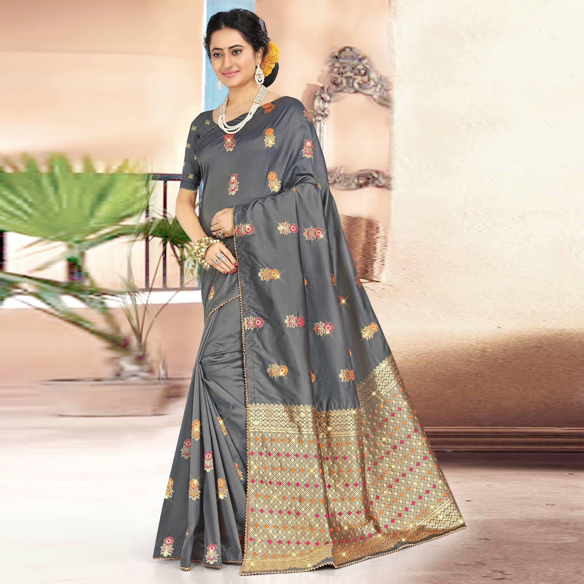 Exceptional Black Colored Festive Wear Woven Banarasi Silk Saree - Peachmode