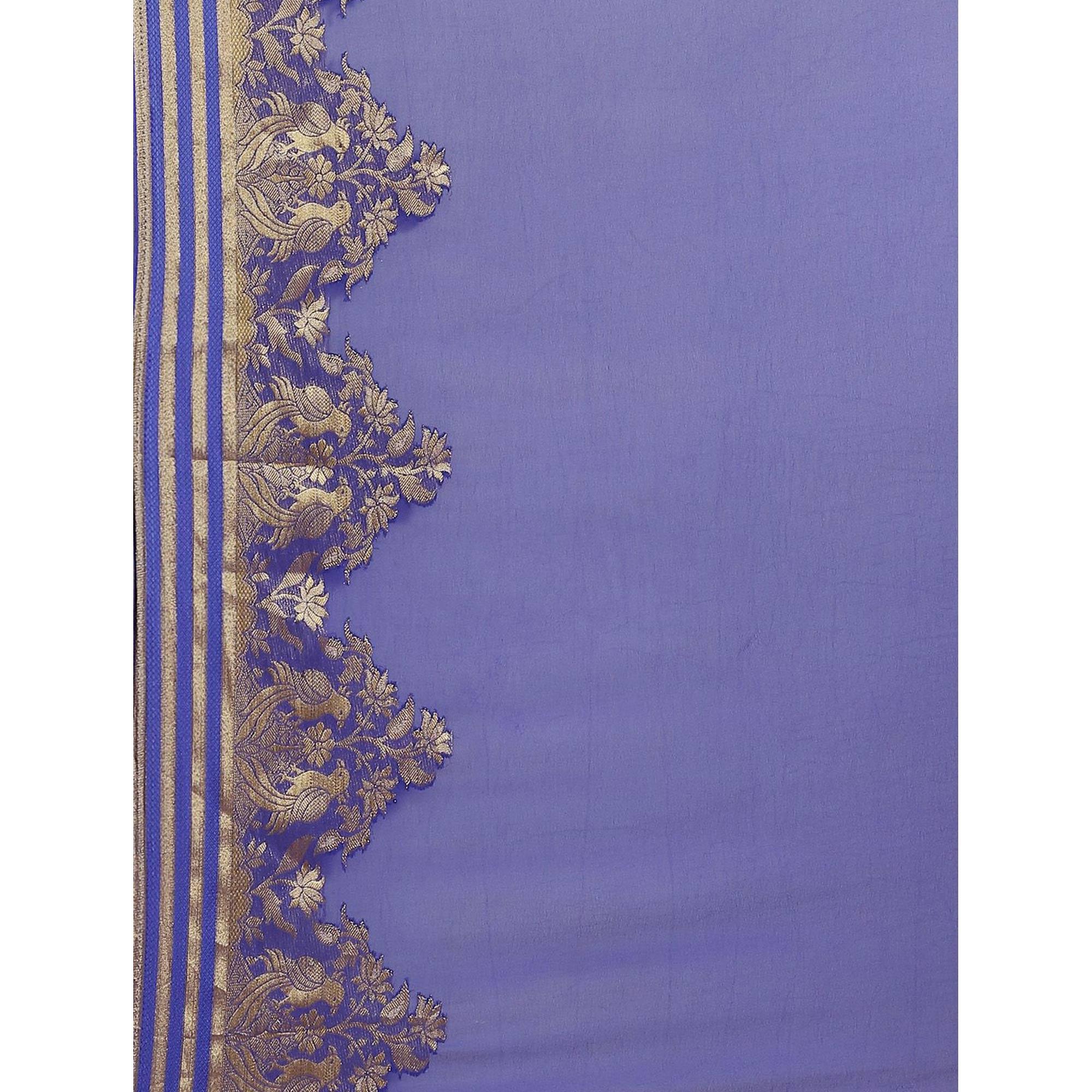 Exceptional Blue Colored Festive Wear Woven Chiffon Saree - Peachmode
