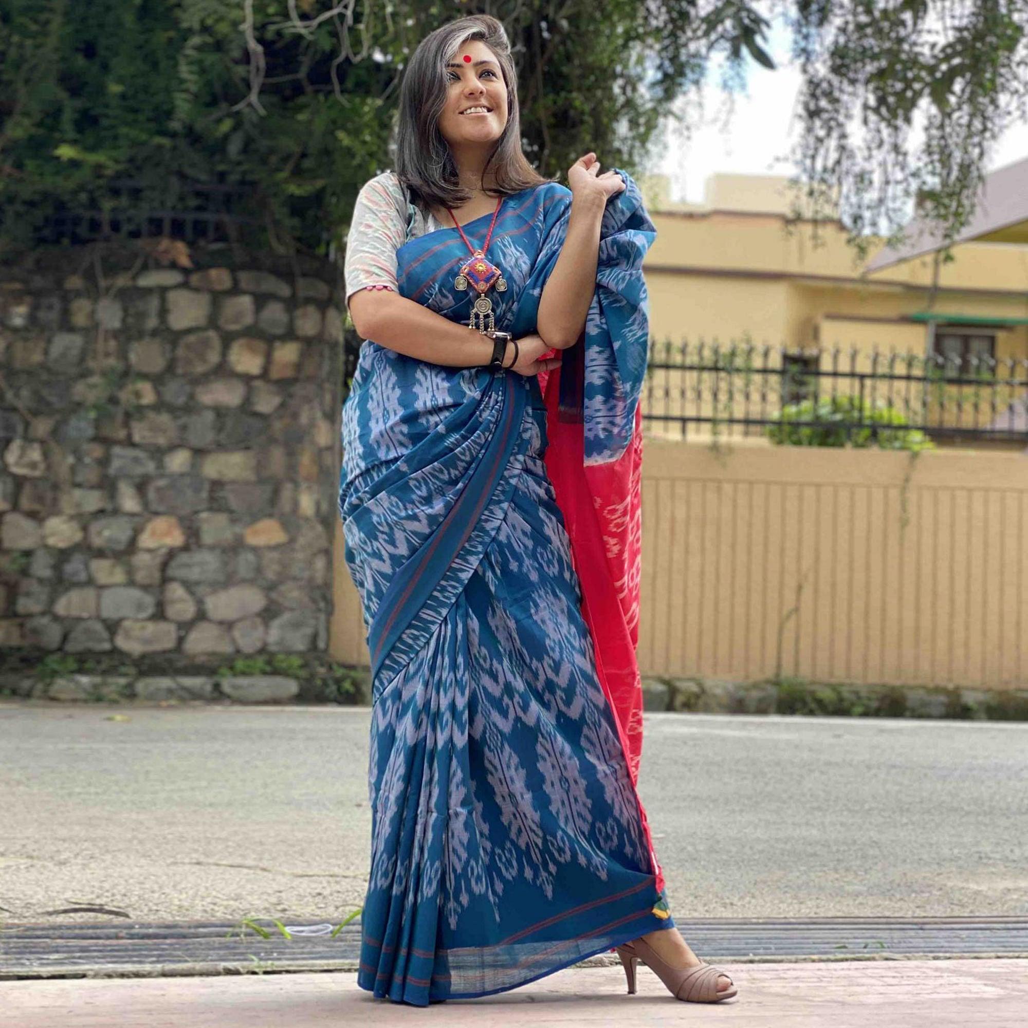 Exceptional Blue Colored Partywear Printed Silk Saree - Peachmode