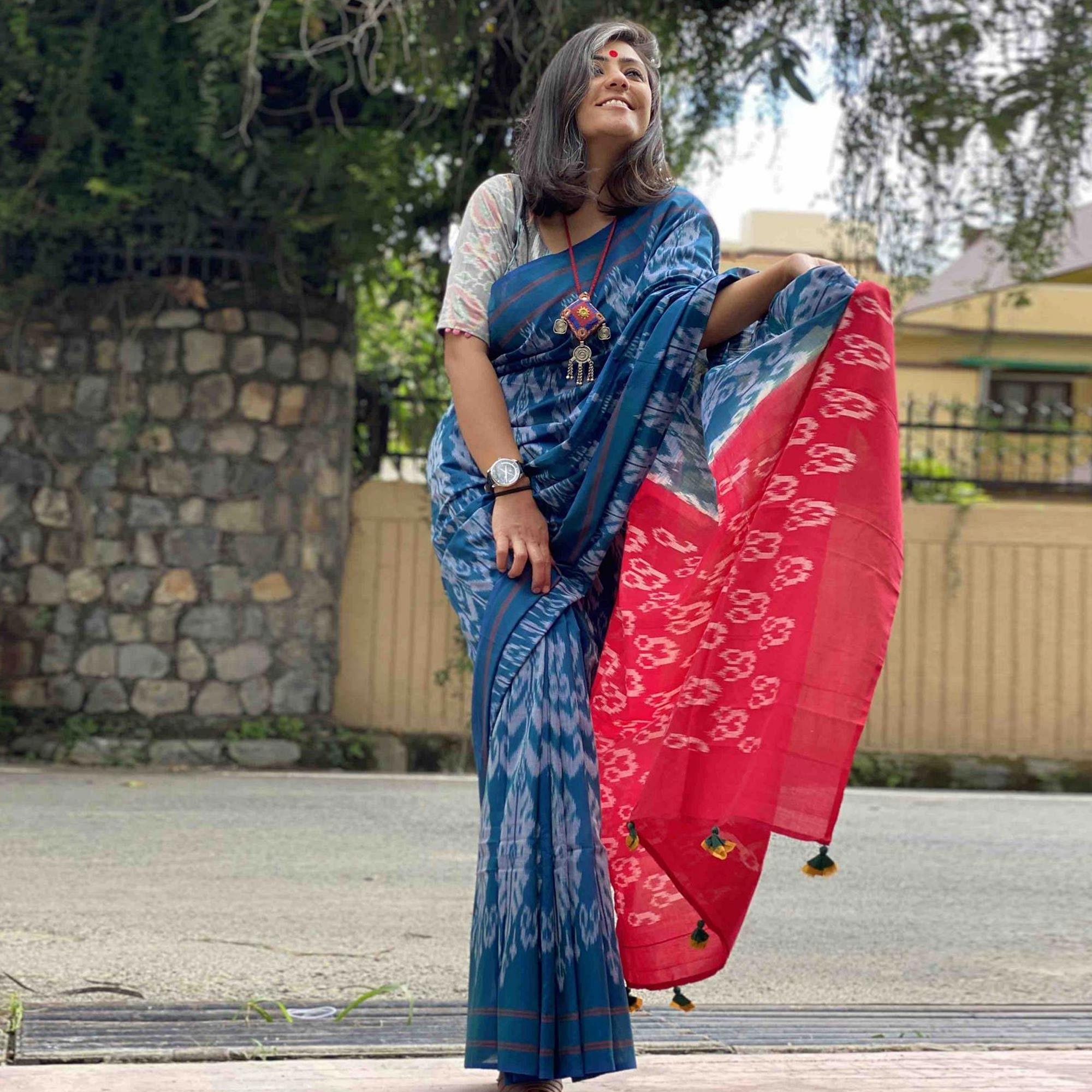 Exceptional Blue Colored Partywear Printed Silk Saree - Peachmode