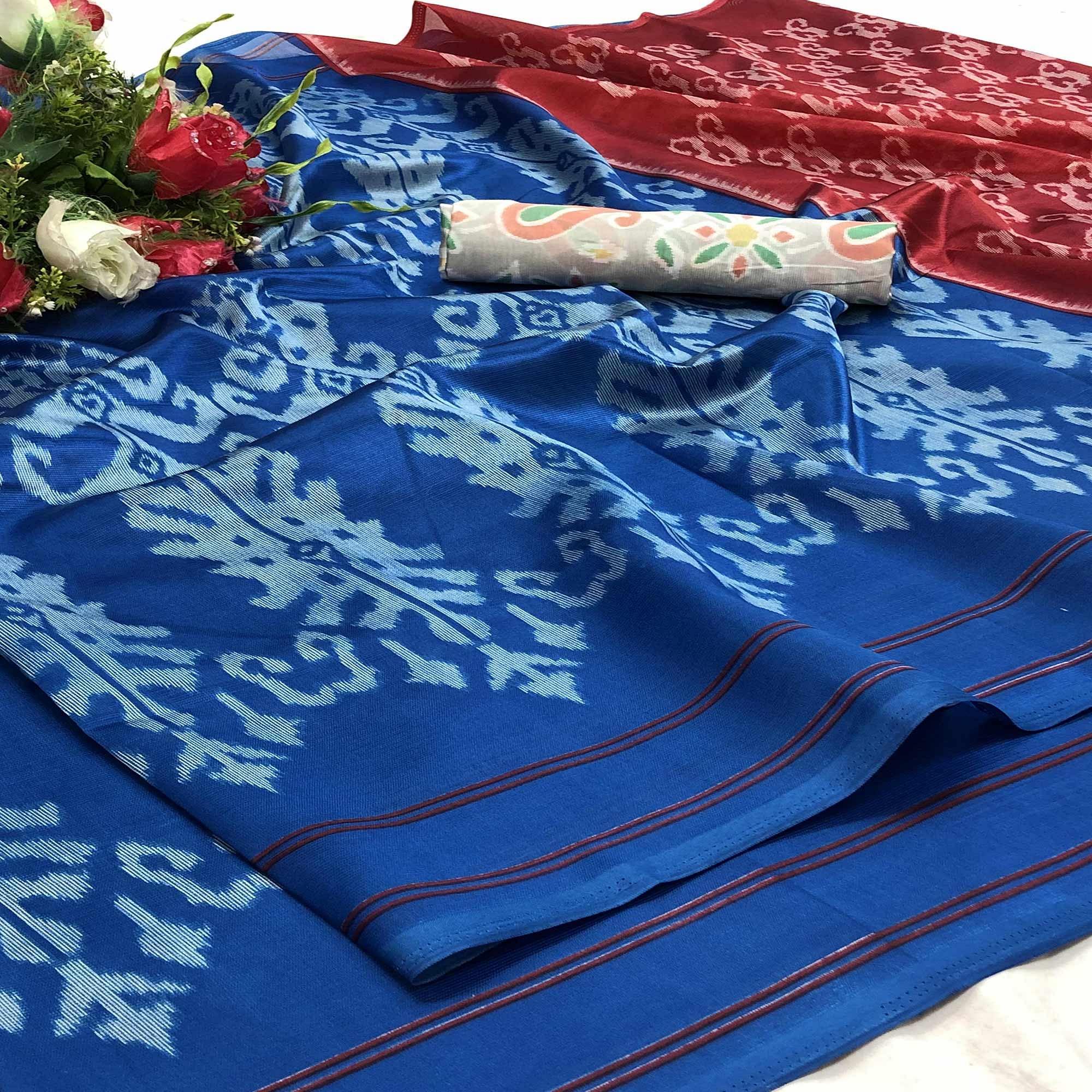 Exceptional Blue Colored Partywear Printed Silk Saree - Peachmode
