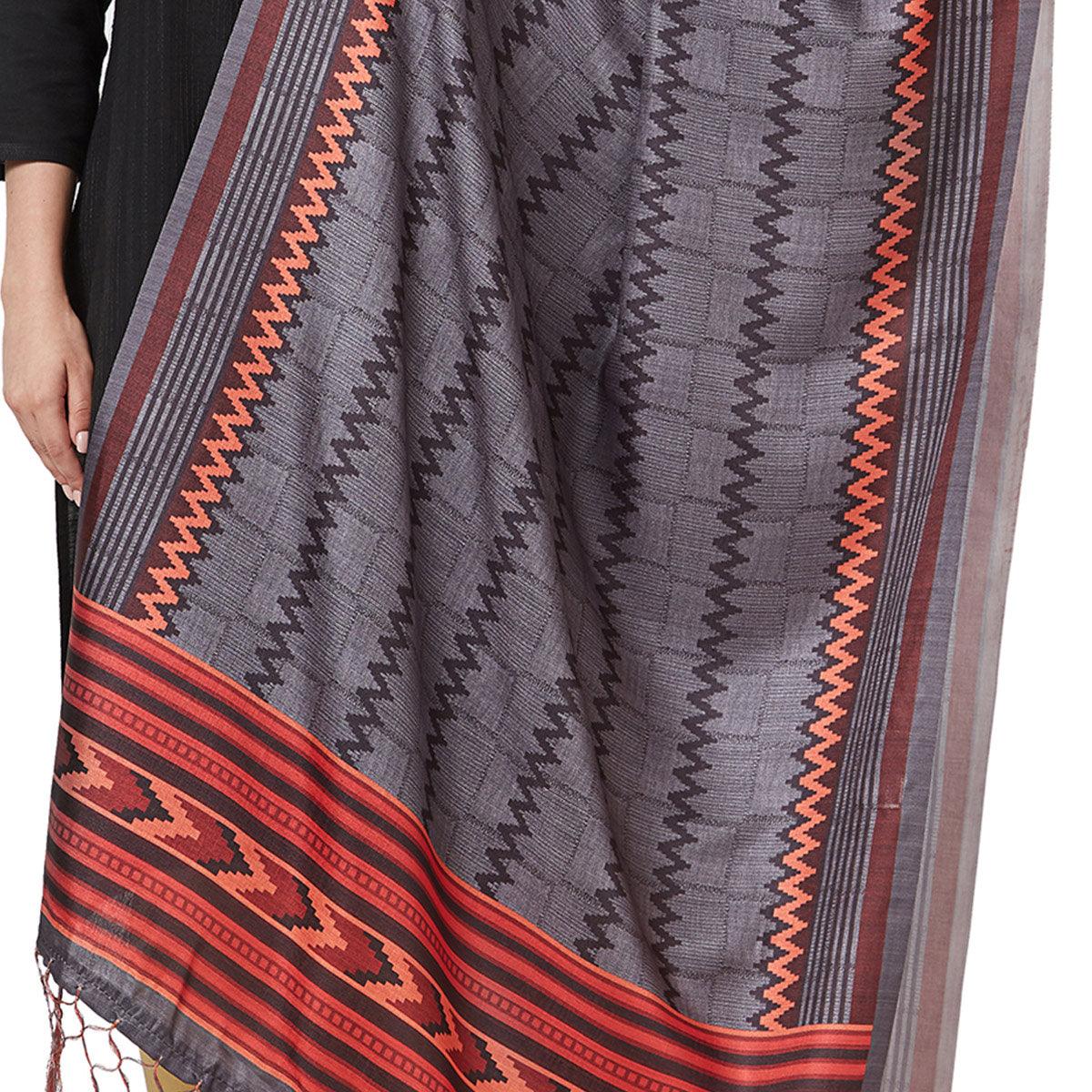 Exceptional Gray Colored Casual Printed Pashmina Silk Dupatta - Peachmode