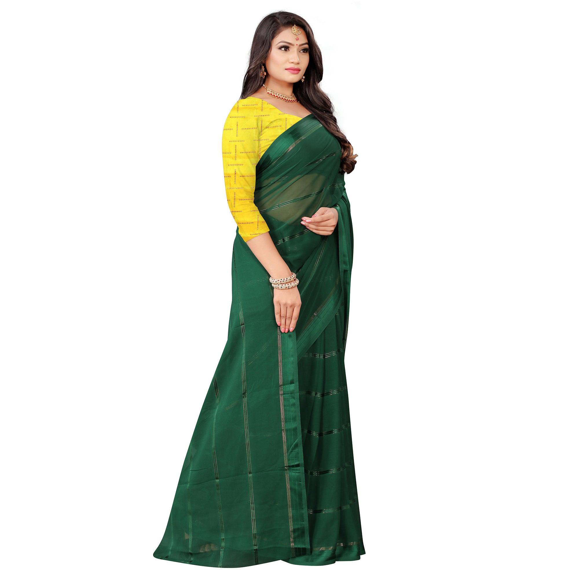 Exceptional Green Colored Casual Wear Georgette Saree - Peachmode