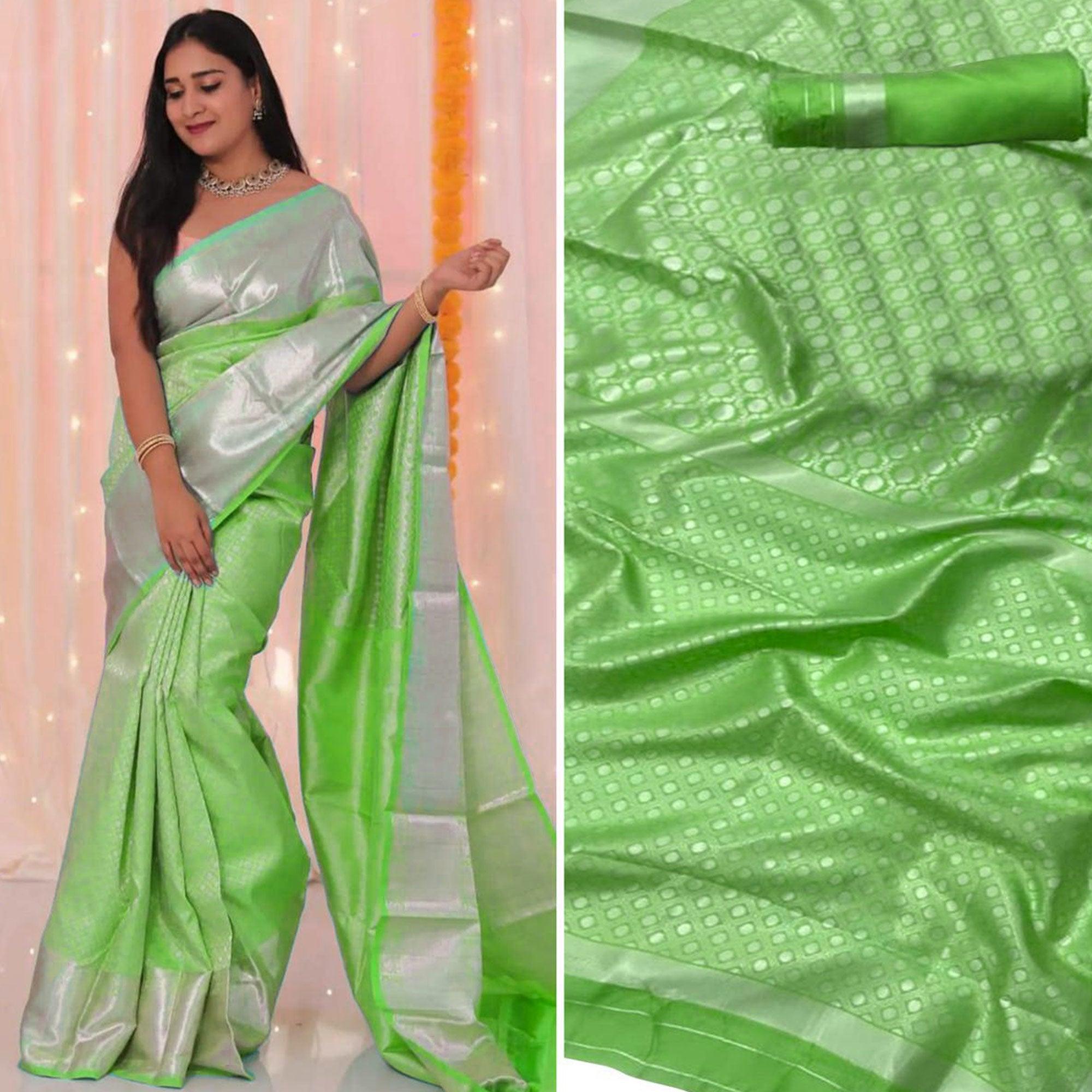 Exceptional Green Colored Festive Wear Woven Banarasi Silk Saree - Peachmode
