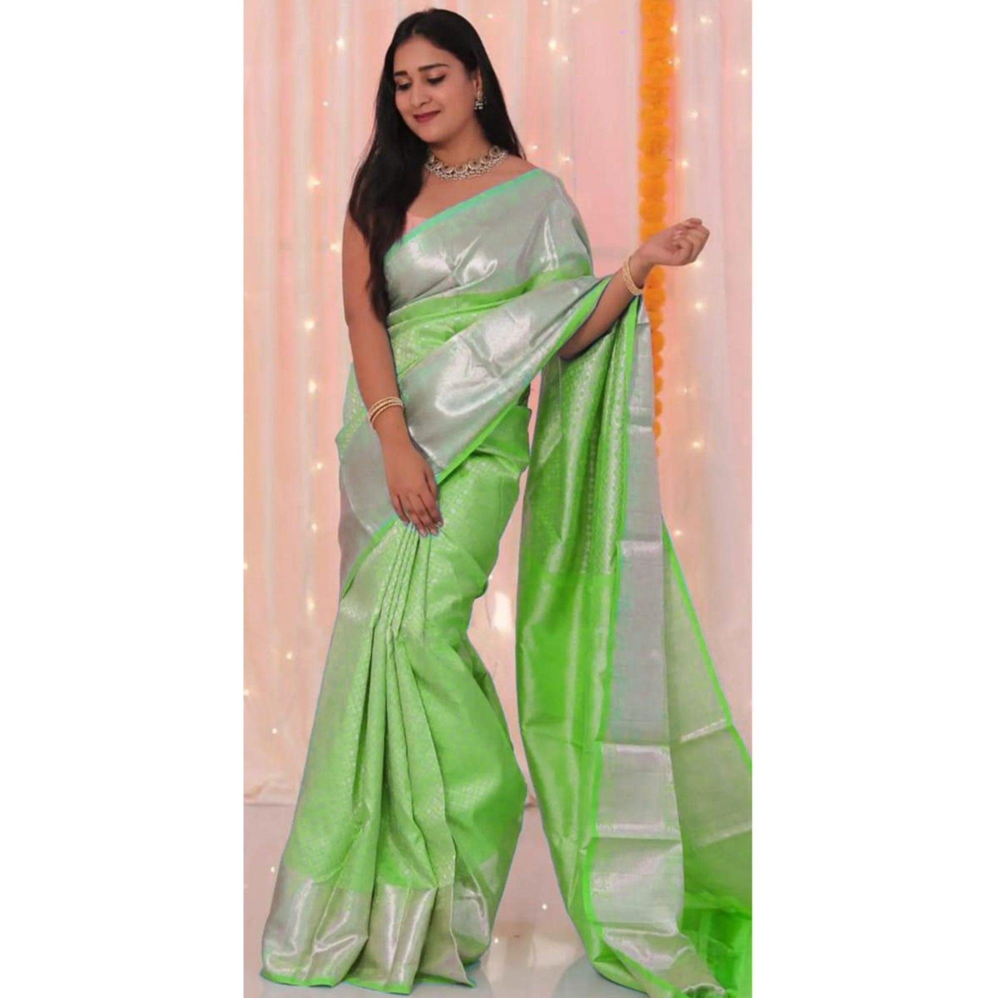 Exceptional Green Colored Festive Wear Woven Banarasi Silk Saree - Peachmode