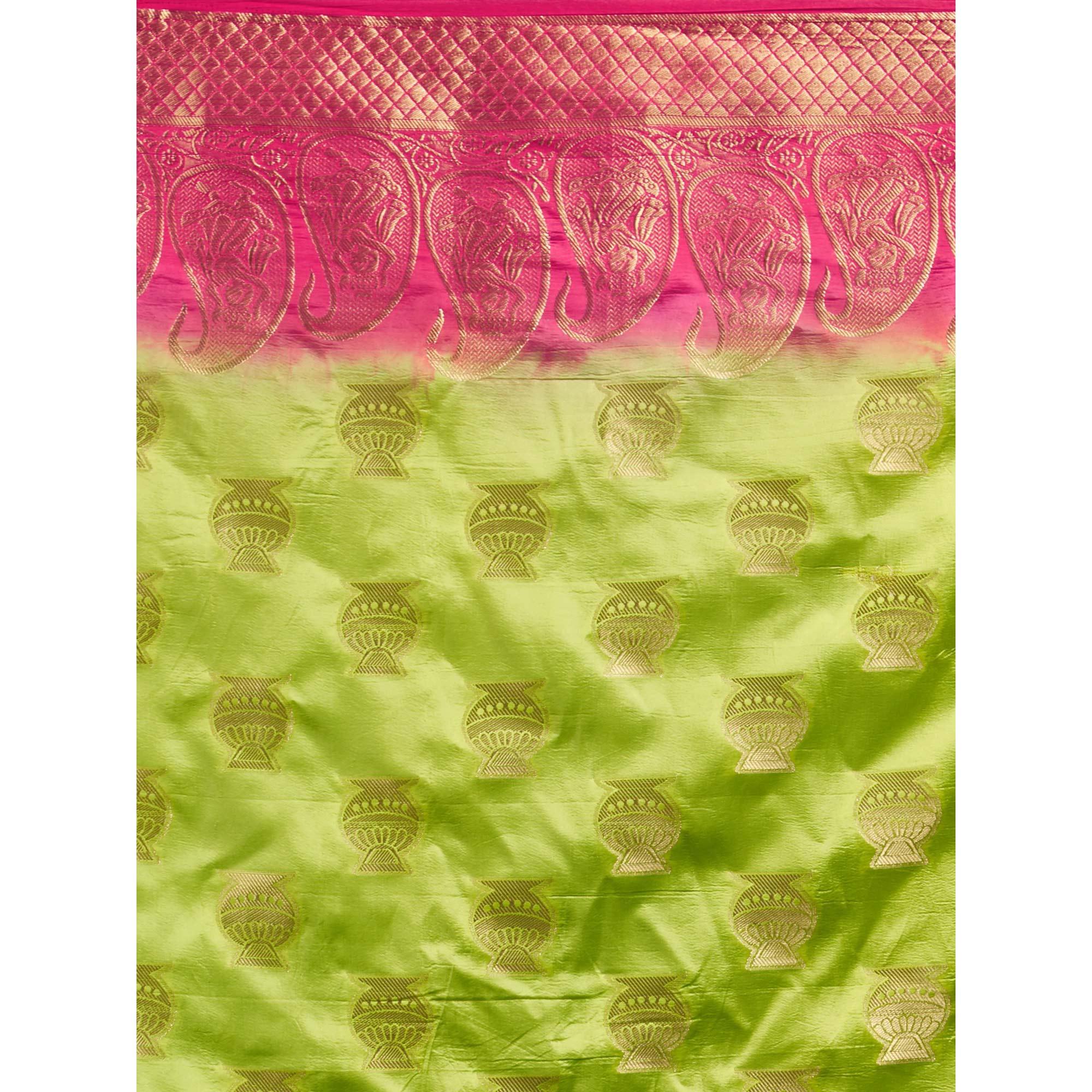 Exceptional Green Colored Festive Wear Woven Cotton Silk Saree - Peachmode