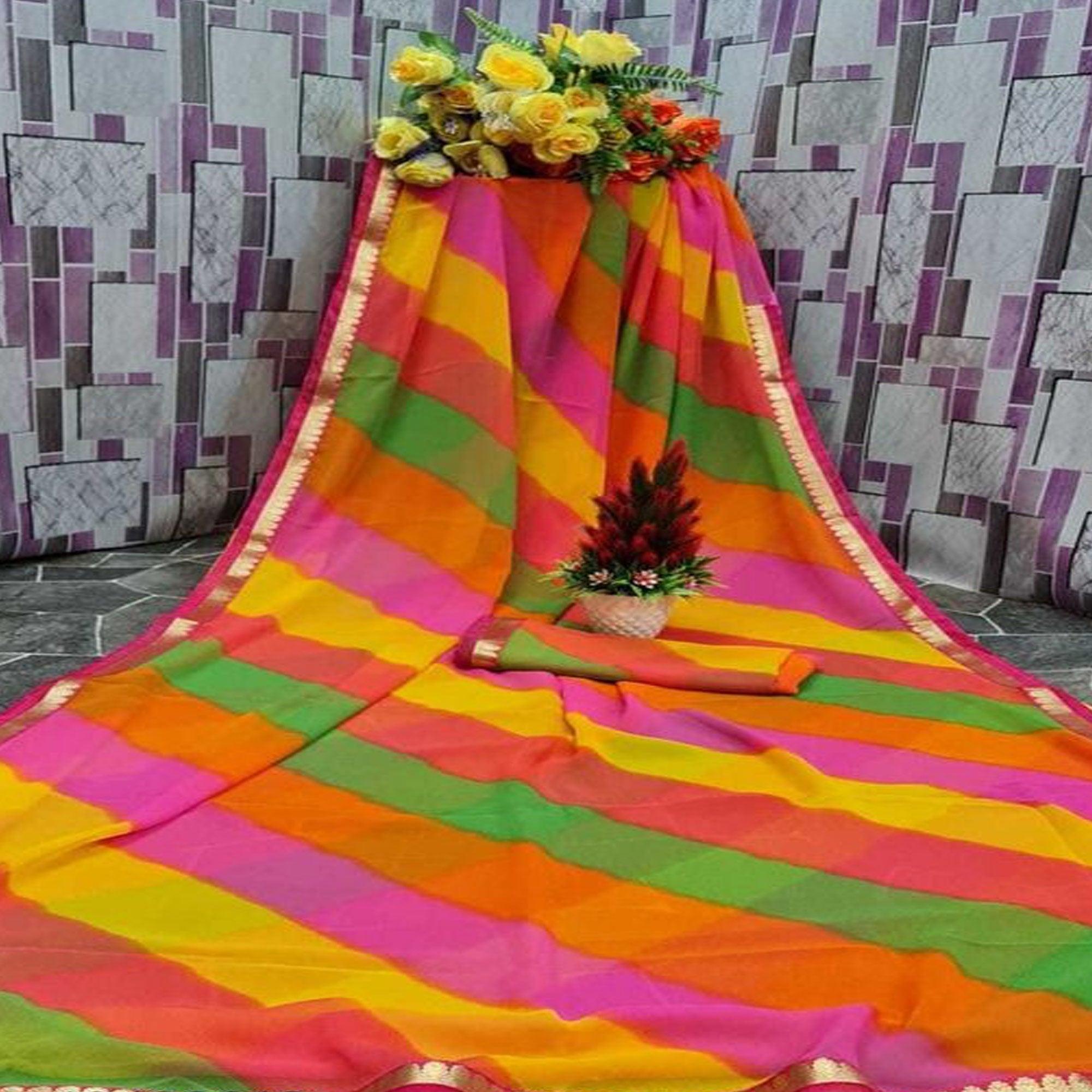 Exceptional Multicolor Coloured Casual Wear Printed Georgette Saree - Peachmode