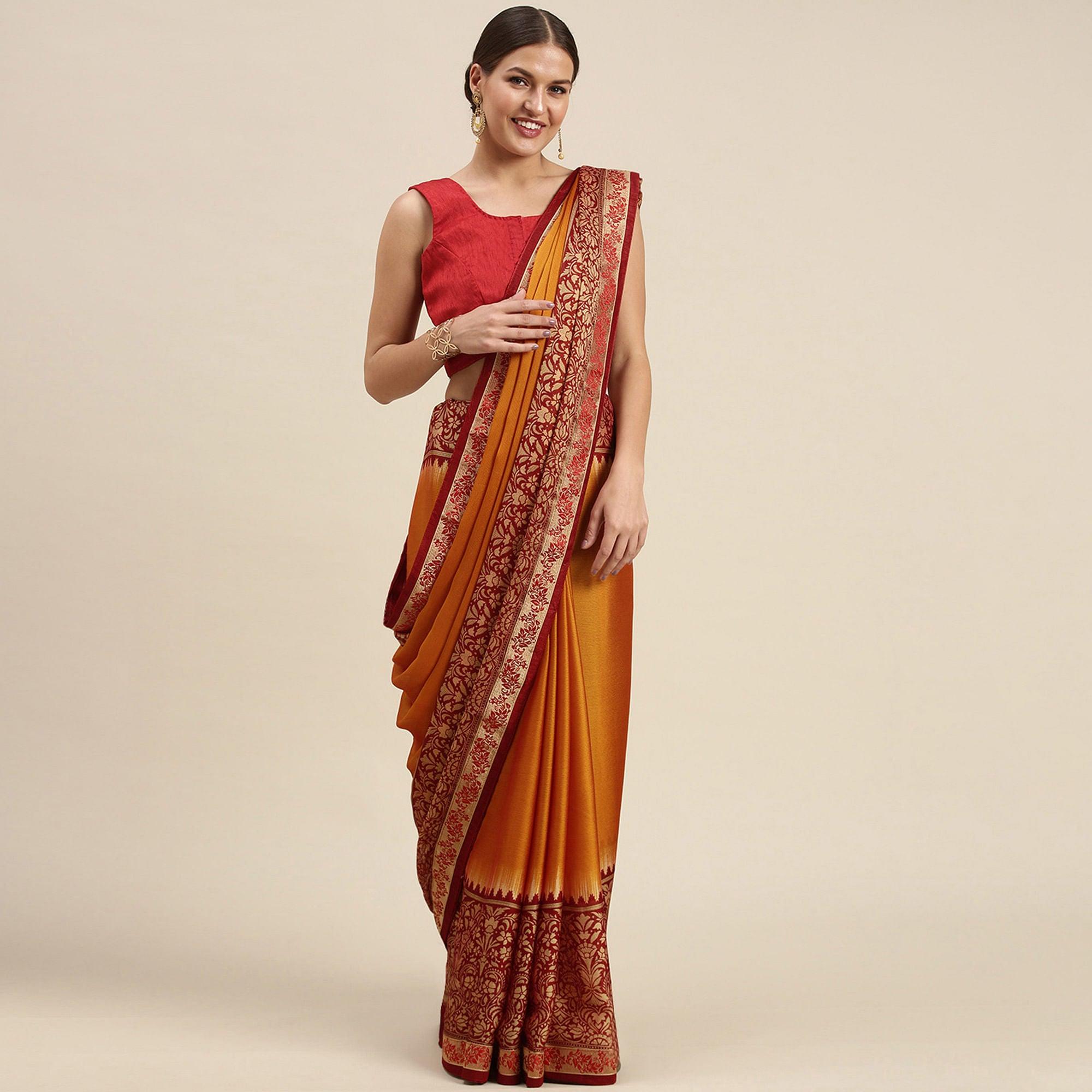 Exceptional Mustard Yellow Colored Partywear Printed Rangoli Silk Saree - Peachmode