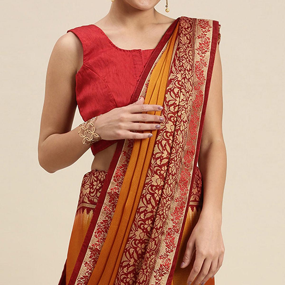 Exceptional Mustard Yellow Colored Partywear Printed Rangoli Silk Saree - Peachmode