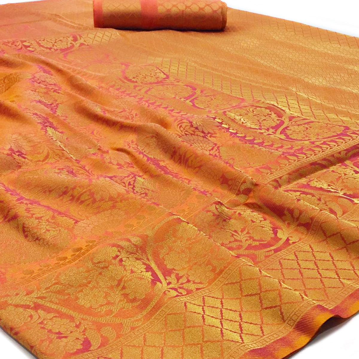 Exceptional Orange Colored Festive Wear Woven Art Silk Saree - Peachmode