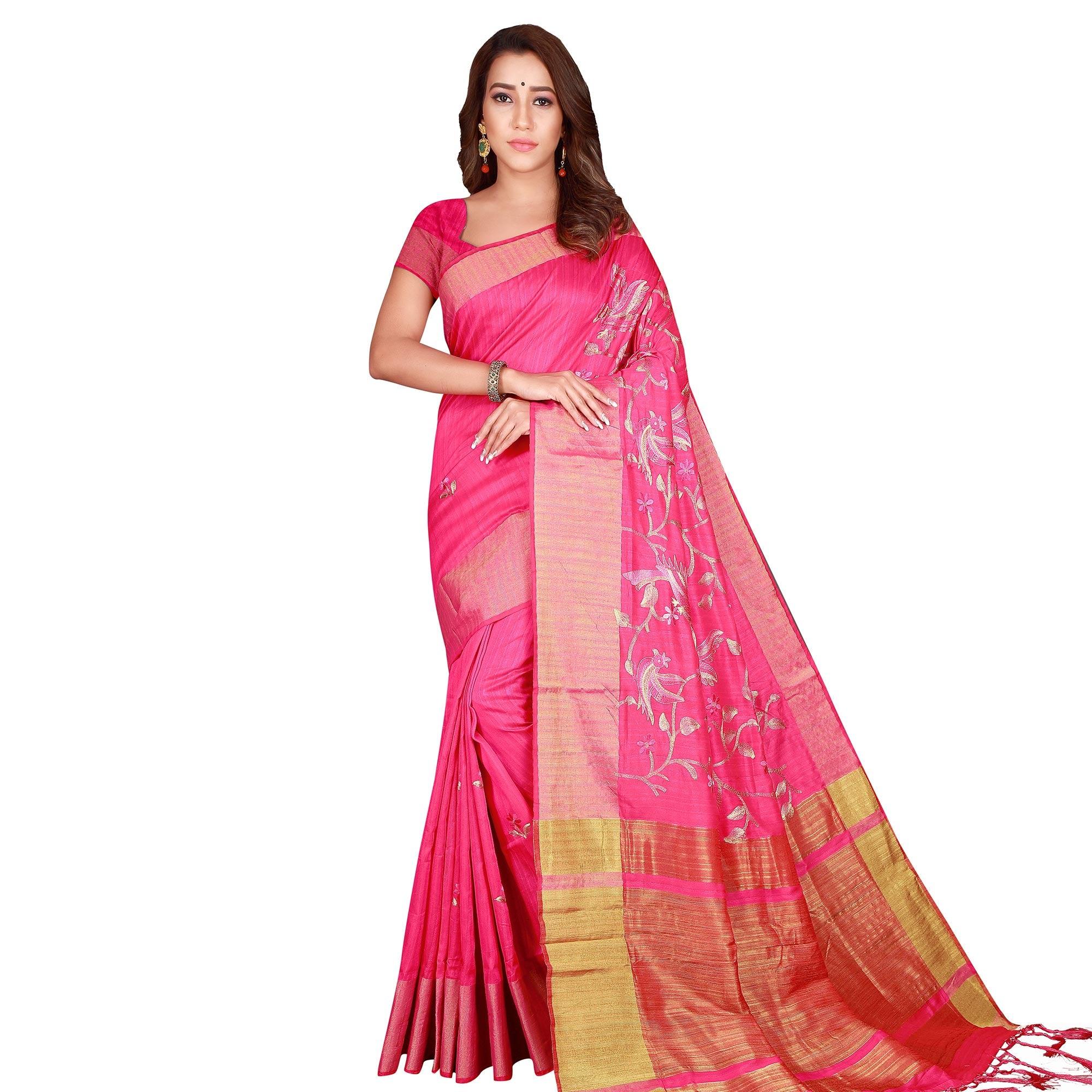 Exceptional Pink Colored Festive Wear Woven Silk Saree - Peachmode