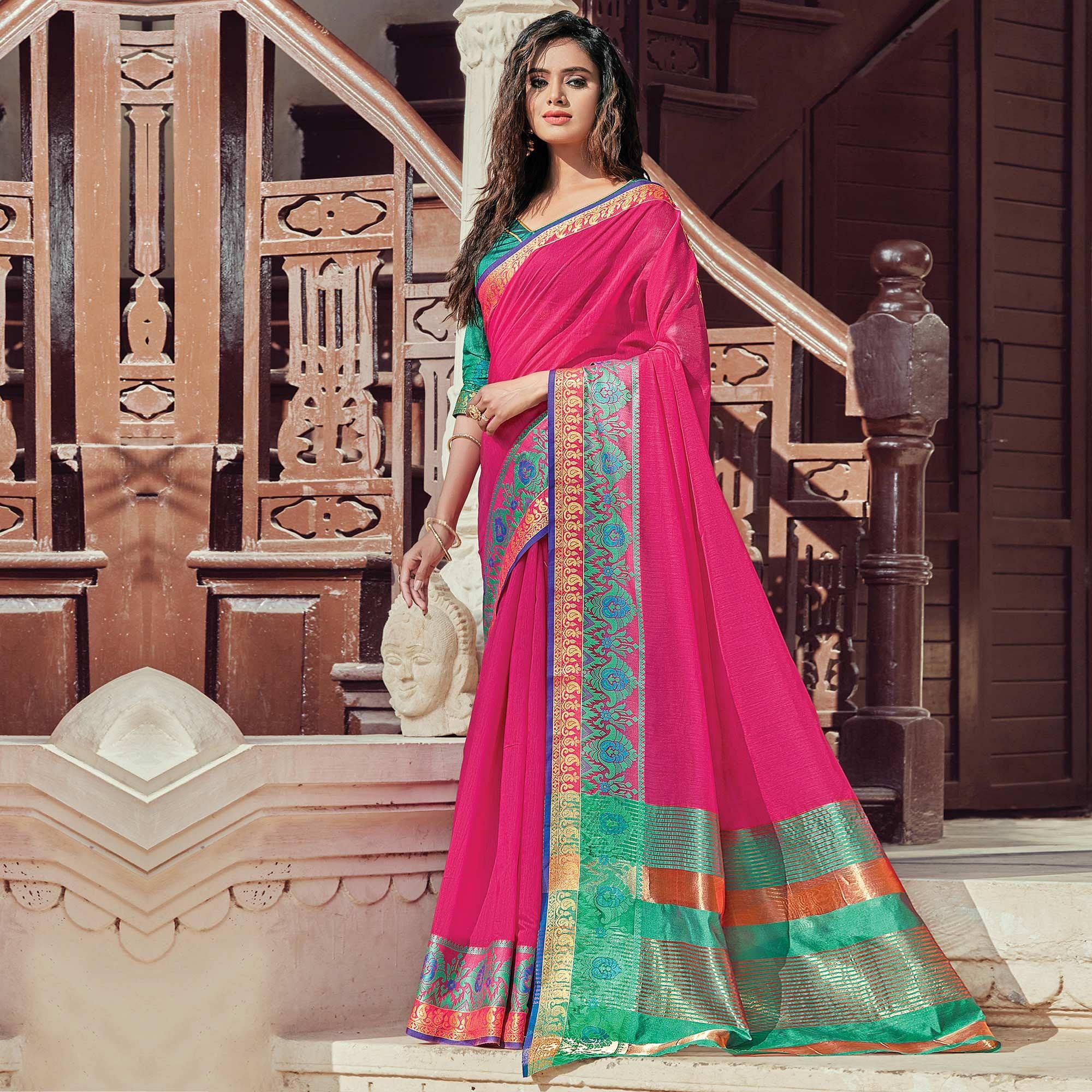 Exceptional Pink Coloured Casual Wear Woven Cotton Handloom Saree - Peachmode