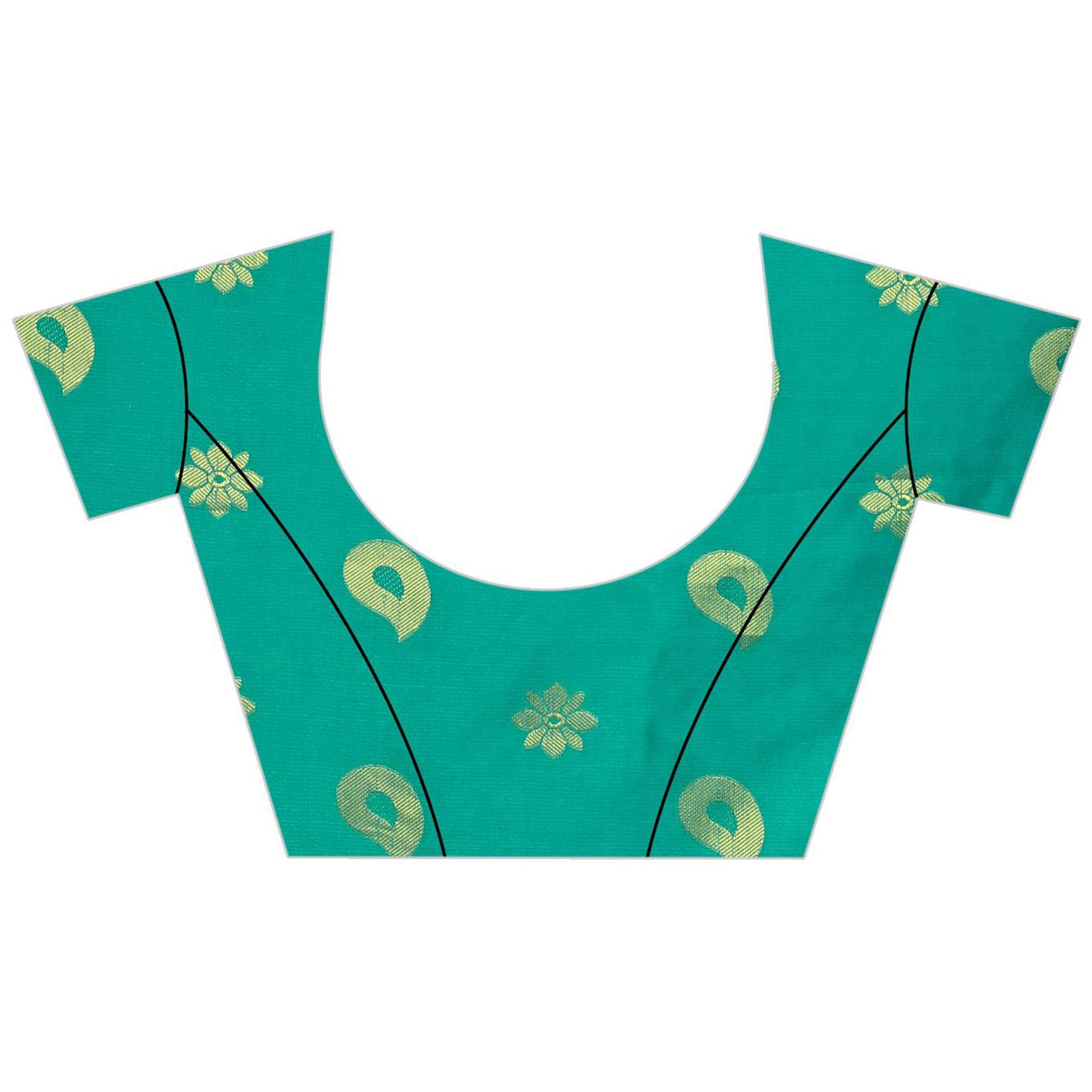 Exceptional Turquoise Green Colored Festive Wear Woven Silk Saree - Peachmode