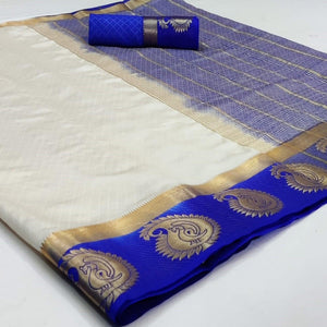 Exceptional White Coloured Festive Wear Woven Art Silk Saree - Peachmode