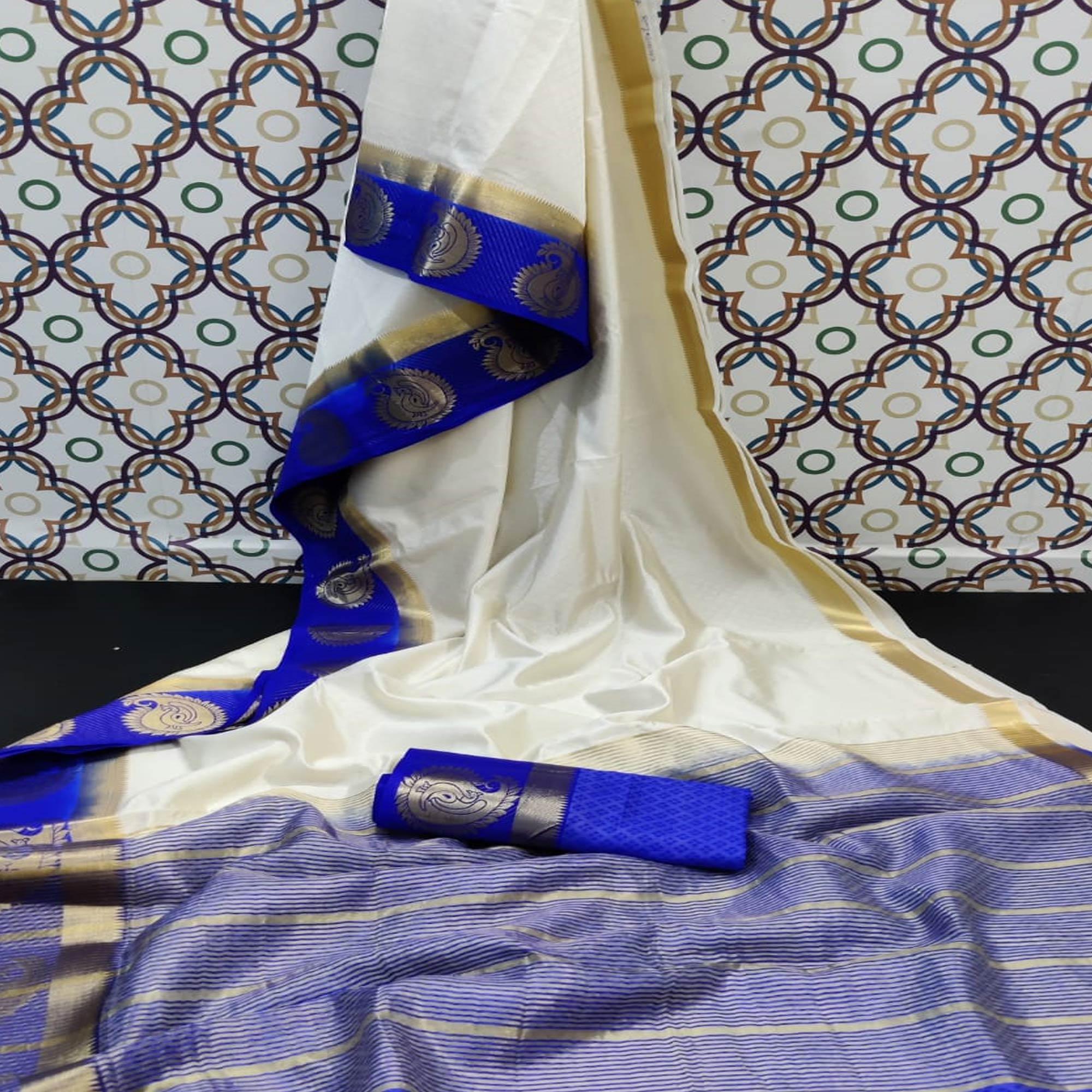 Exceptional White Coloured Festive Wear Woven Art Silk Saree - Peachmode