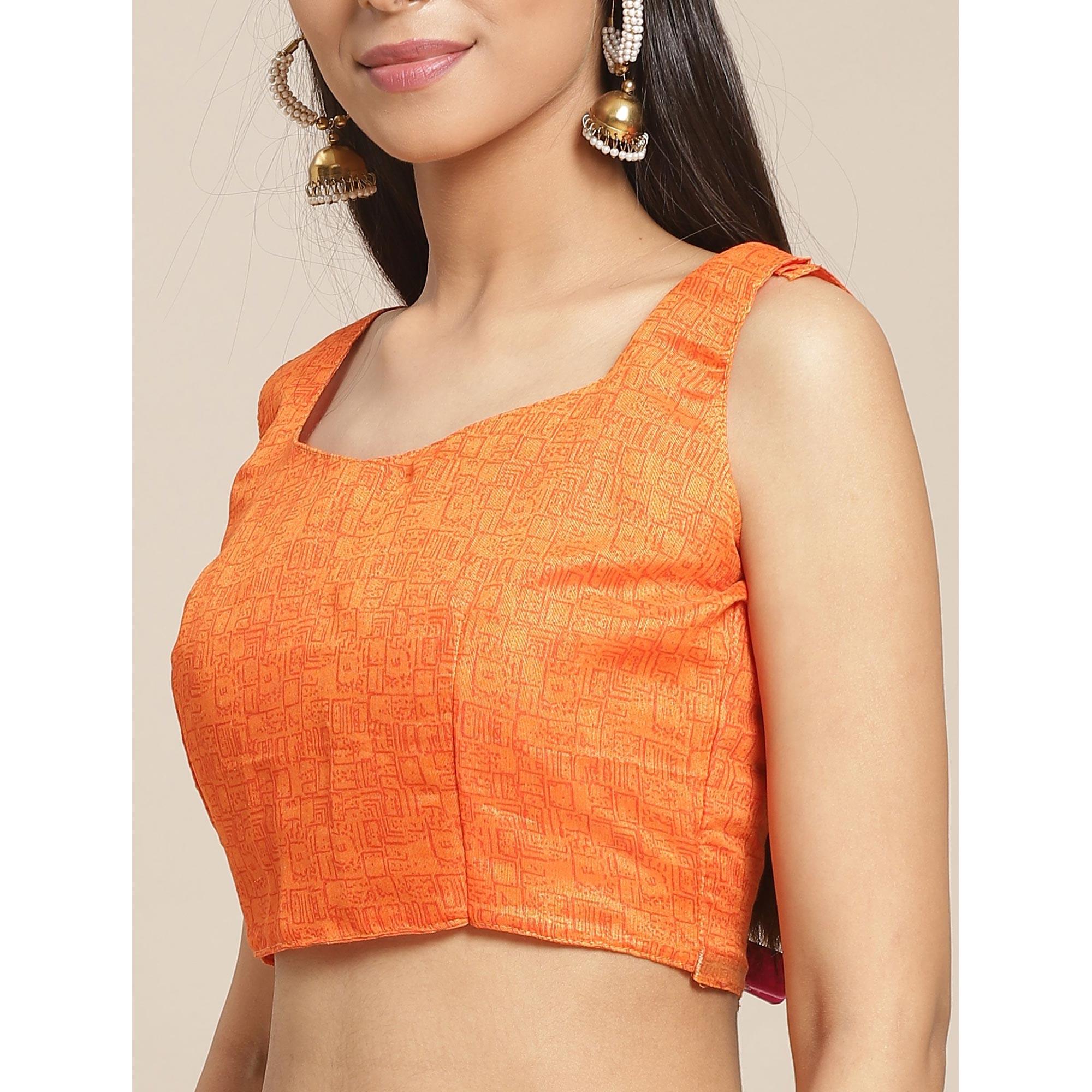 Exceptional Wine Colored Casual Wear Printed Cotton Blend Saree - Peachmode