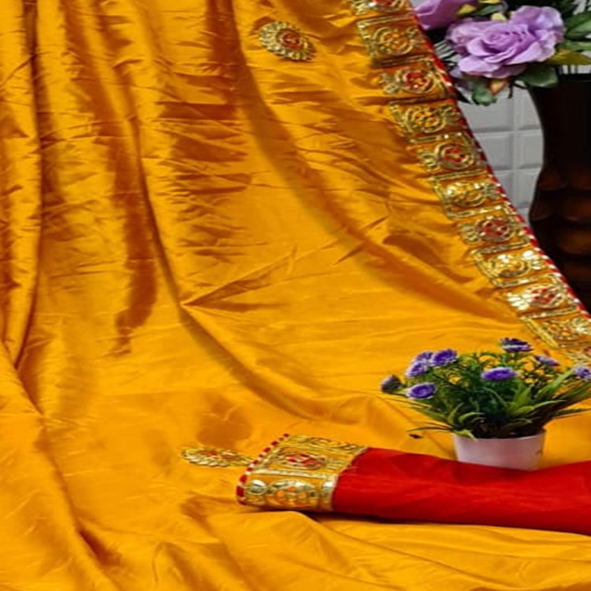 Exceptional Yellow Colored Festive Wear Woven Moss Georgette Saree - Peachmode
