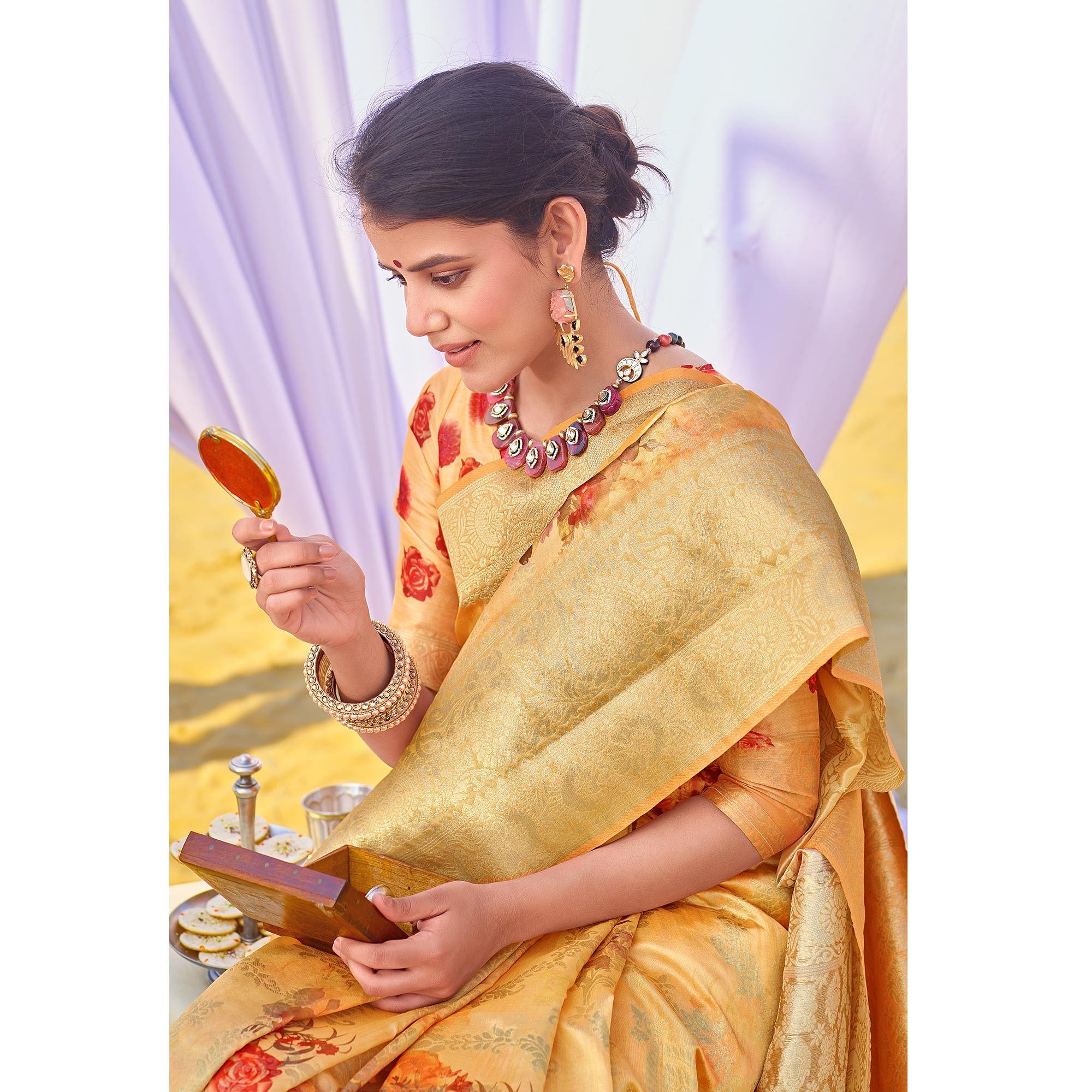 Exceptional Yellow Colored Festive Wear Woven Silk Saree - Peachmode