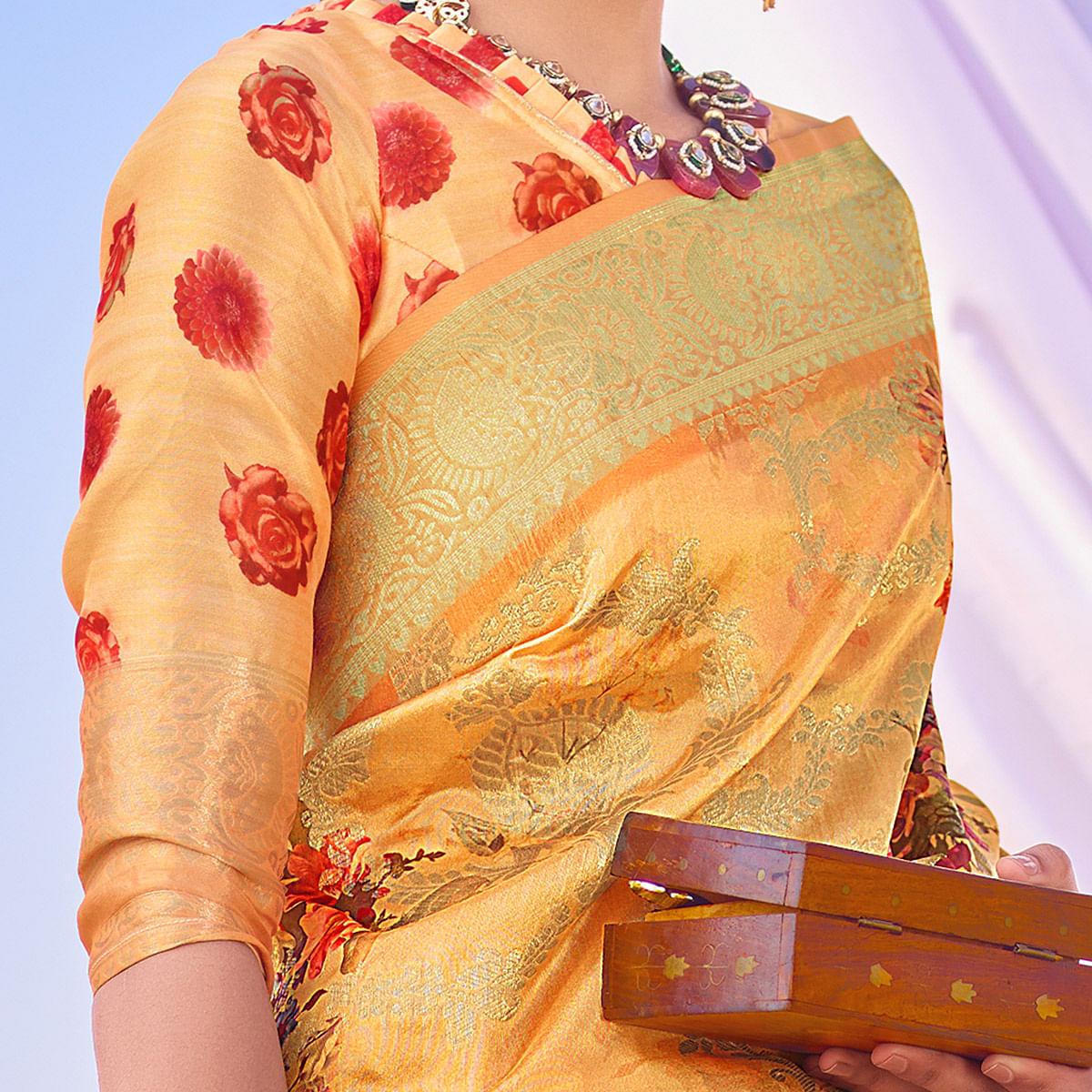 Exceptional Yellow Colored Festive Wear Woven Silk Saree - Peachmode