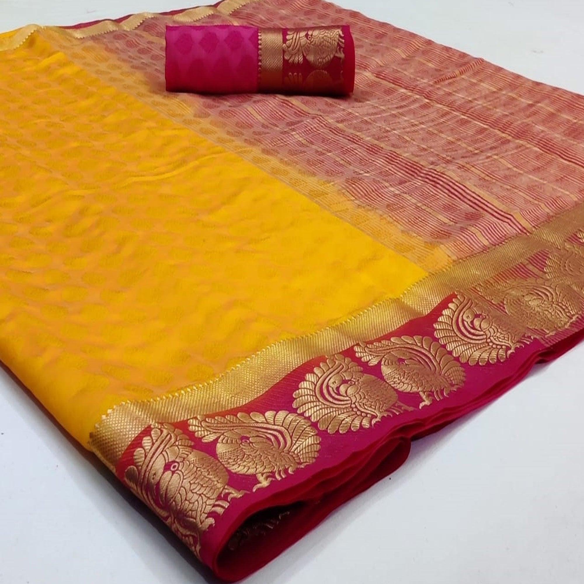 Exceptional Yellow Coloured Festive Wear Woven Art Silk Saree - Peachmode