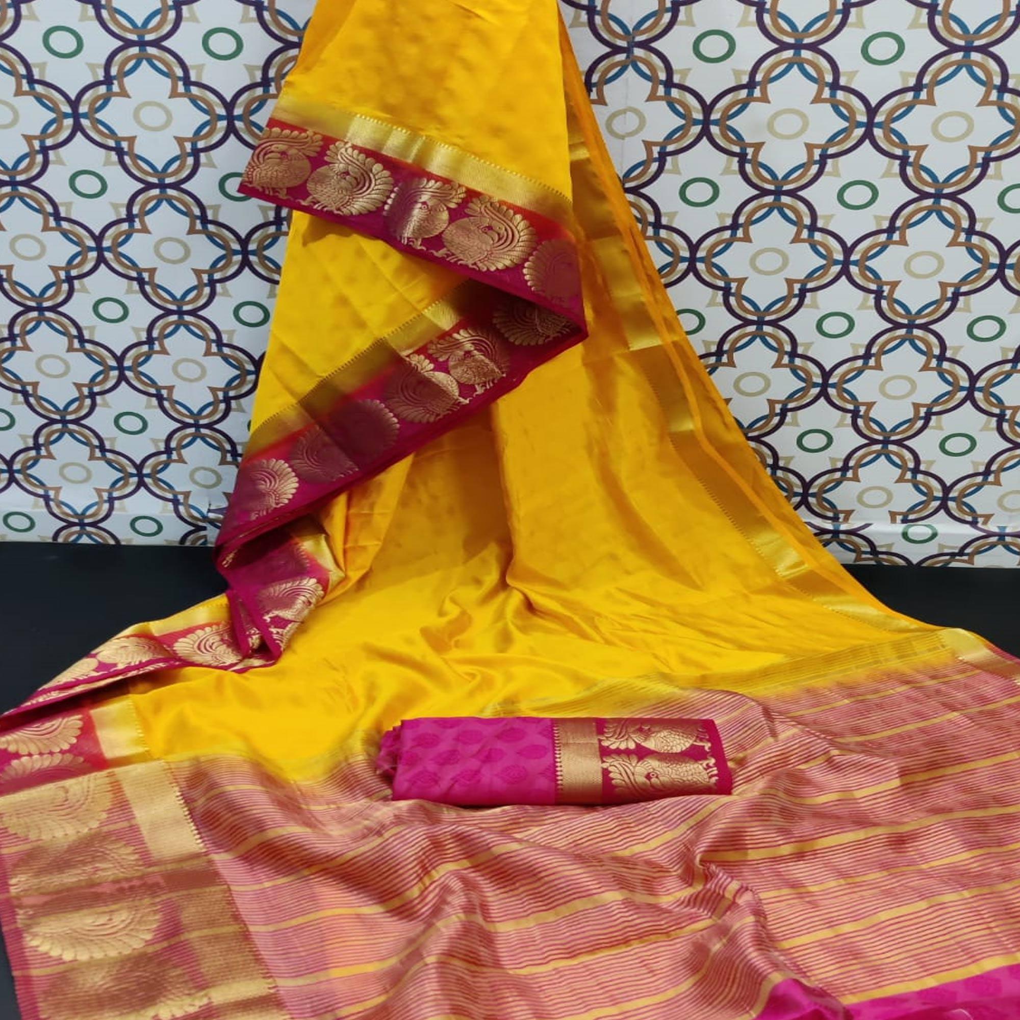 Exceptional Yellow Coloured Festive Wear Woven Art Silk Saree - Peachmode