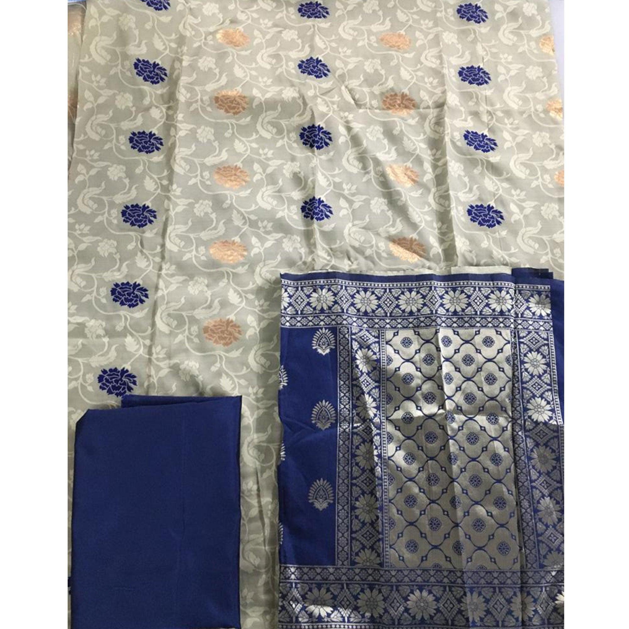 Exclusive Beige Colored Casual Wear Woven Banarasi Silk Dress Material - Peachmode