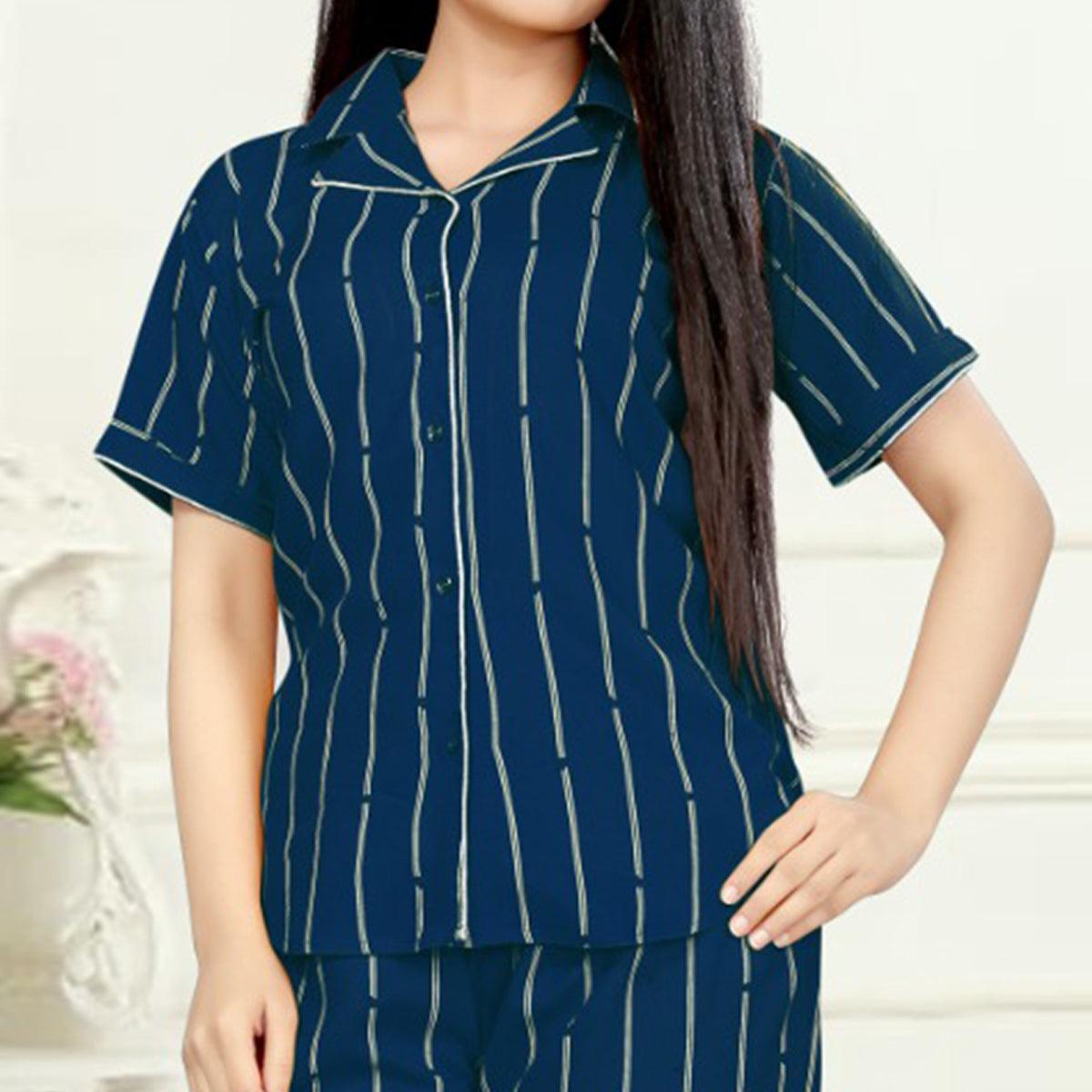 Exclusive Blue Colored Printed Cotton Rayon Night Suit - Peachmode