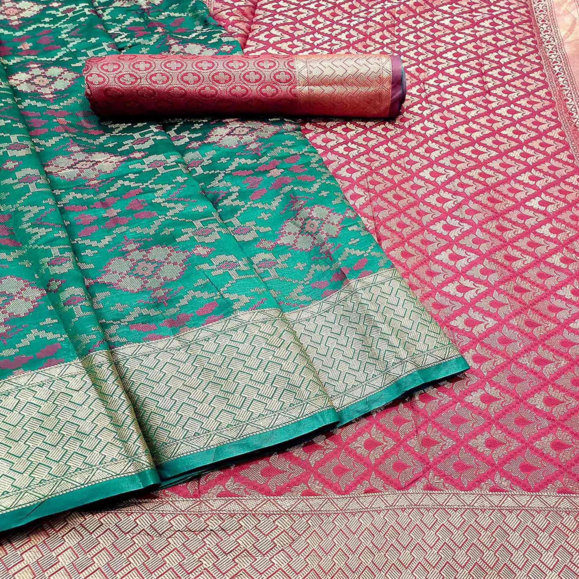 Exclusive Green Colored Festive Wear Woven Banarasi Silk Saree - Peachmode