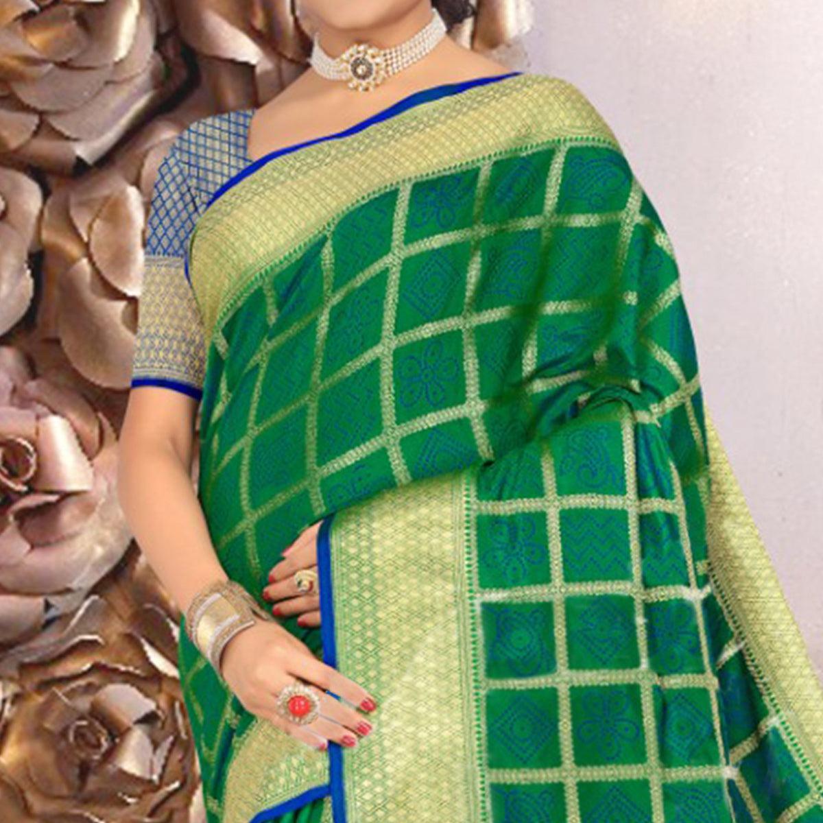 Exclusive Green Colored Festive Wear Woven Banarasi Silk Saree - Peachmode