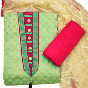 Exclusive Green Colored Festive Wear Woven Heavy Banarasi Silk Dress Material - Peachmode