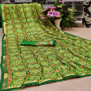 Exclusive Green Colored Festive Wear Woven Moss Georgette Saree - Peachmode