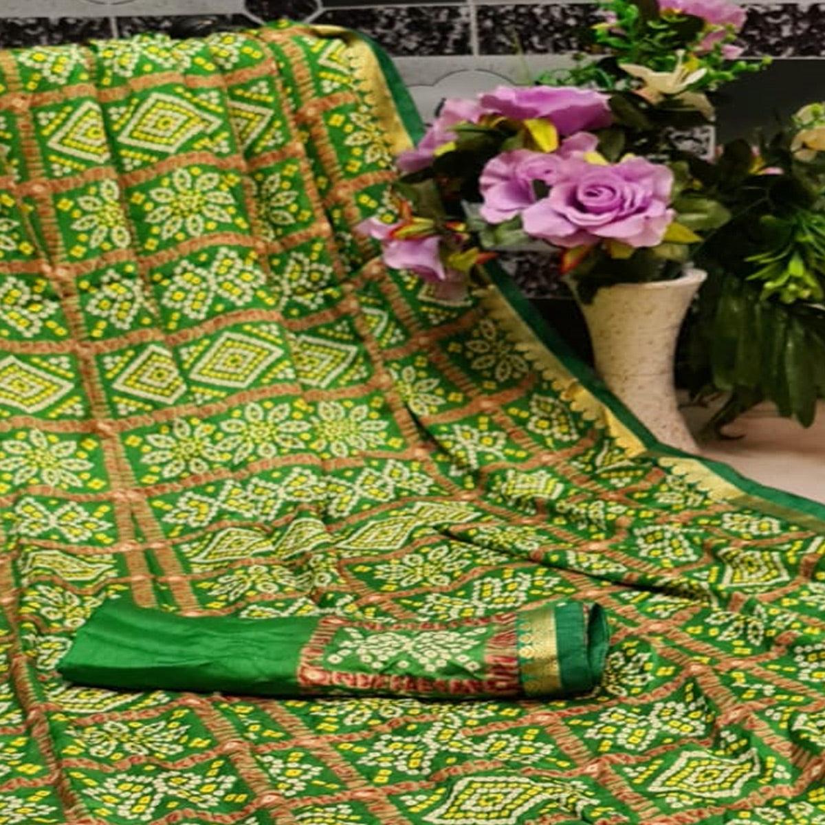 Exclusive Green Colored Festive Wear Woven Moss Georgette Saree - Peachmode