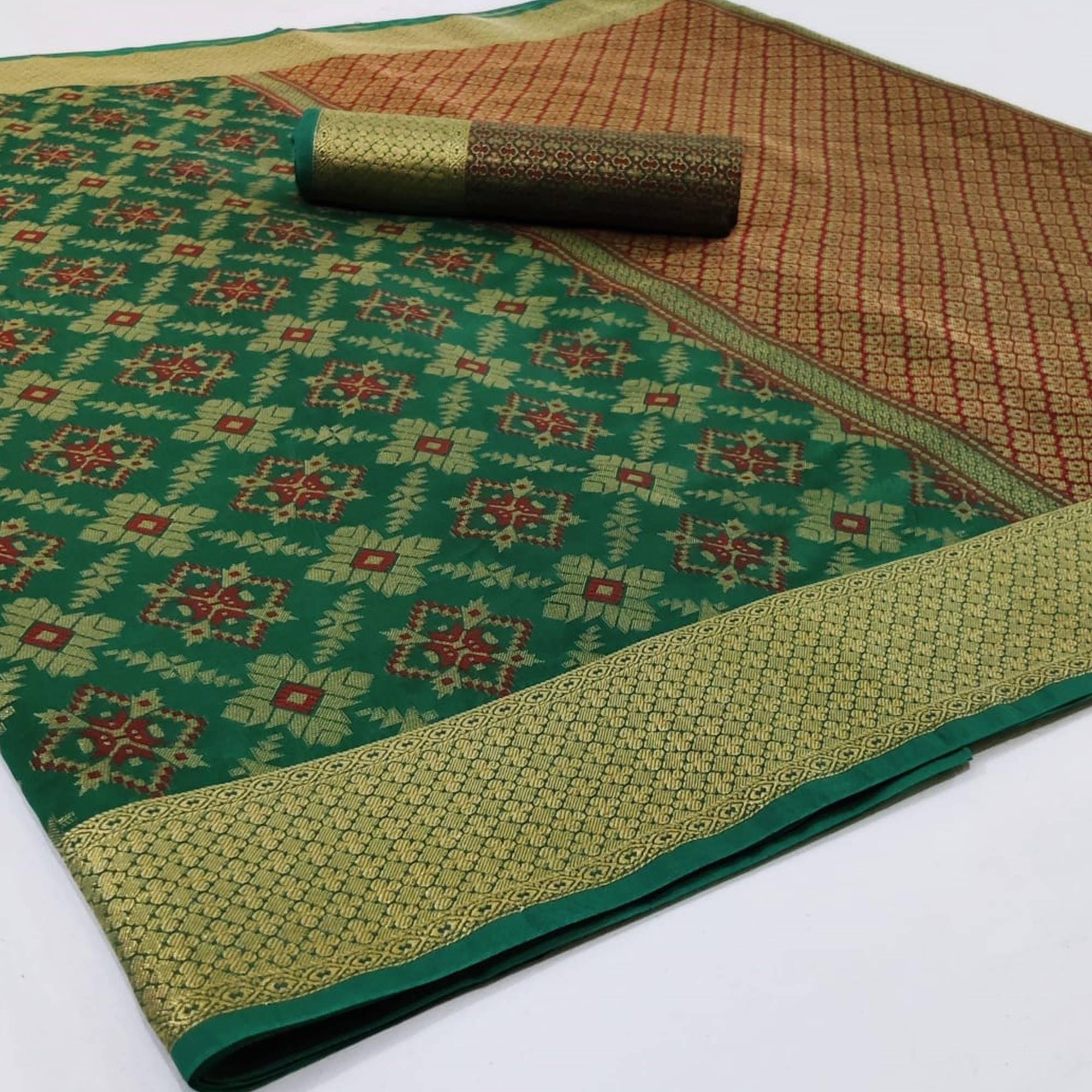 Exclusive Green Colored Festive Wear Woven Silk Saree - Peachmode