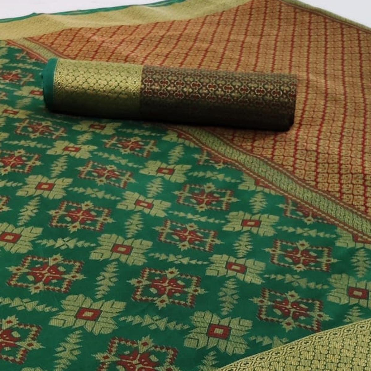 Exclusive Green Colored Festive Wear Woven Silk Saree - Peachmode