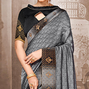 Exclusive Grey Colored Festive Wear Woven Silk Saree - Peachmode