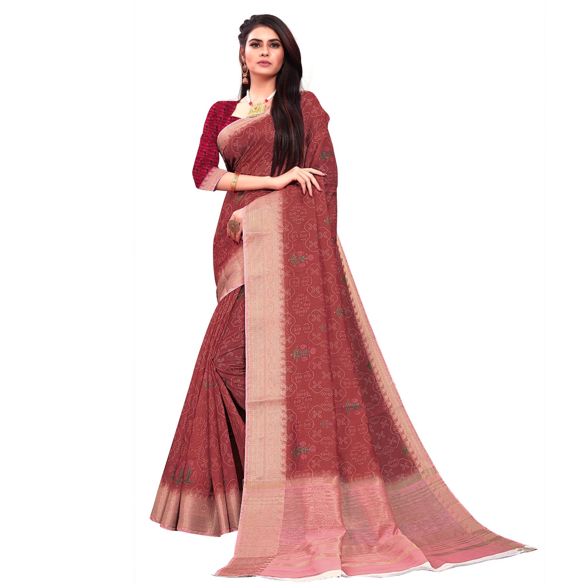 Exclusive Maroon Colored Festive Wear Woven Banarasi Silk Saree - Peachmode