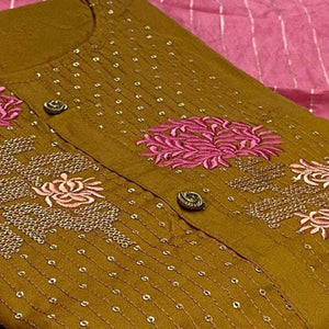 Exclusive Mustard Yellow Colored Casual Embroidered Cotton Dress Material - Peachmode