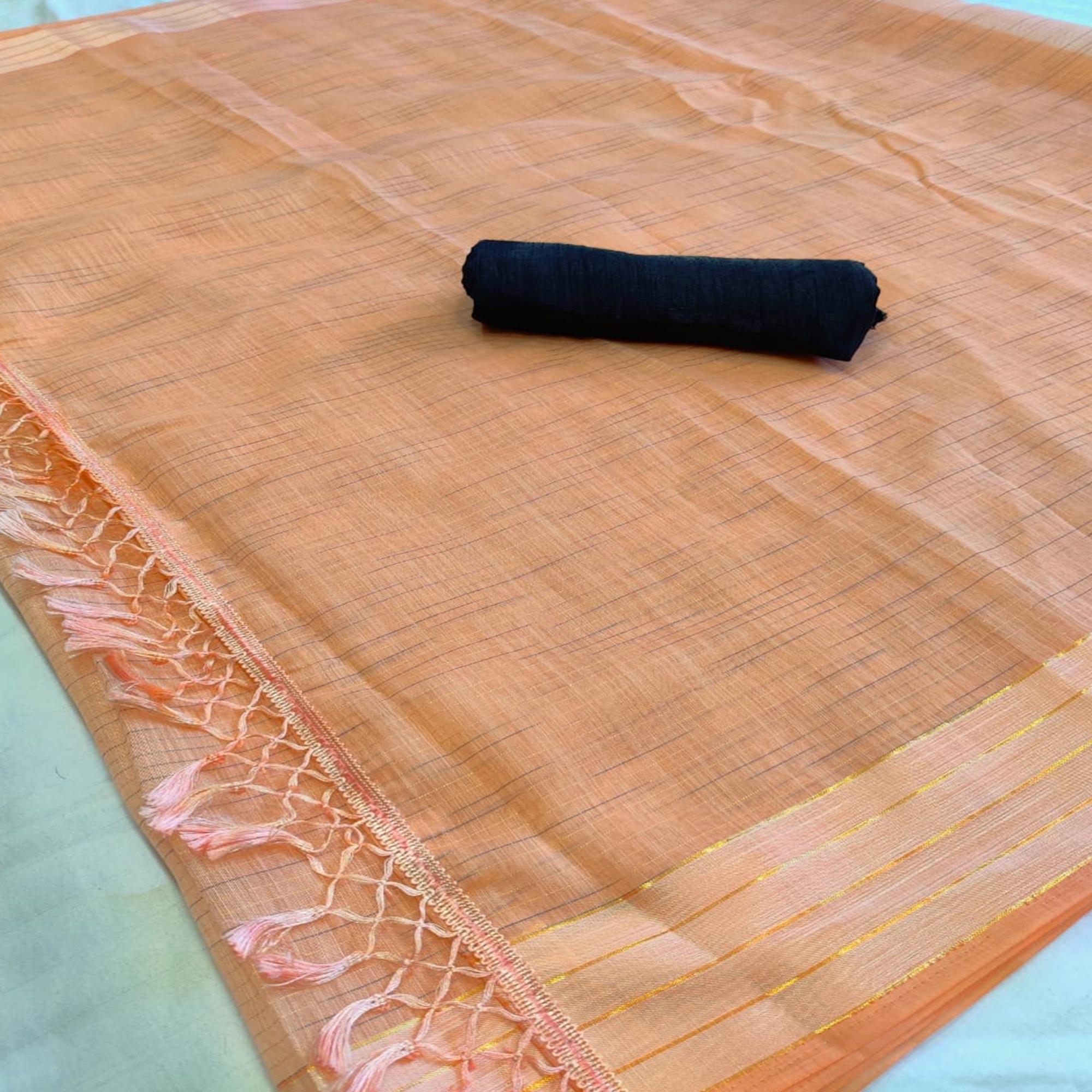 Exclusive Orange Colored Casual Wear Solid Cotton Saree - Peachmode
