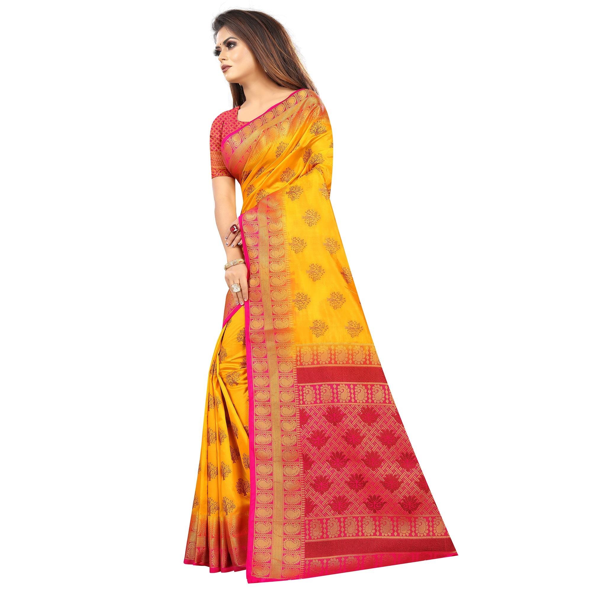 Exclusive Orange Colored Festive Wear Woven Art Silk Saree - Peachmode