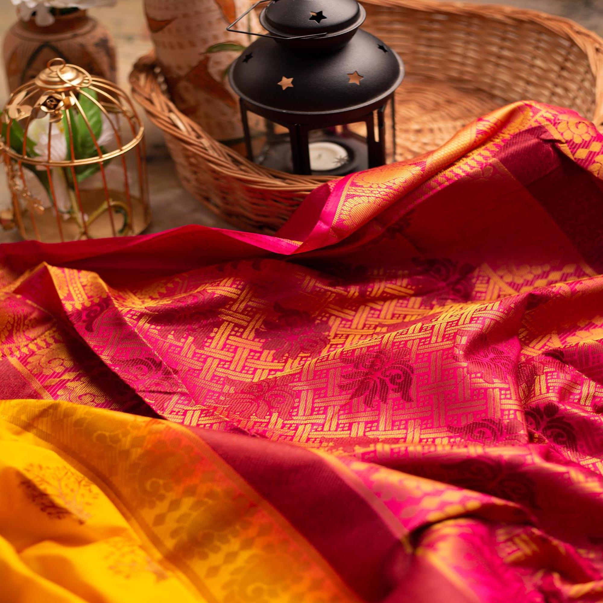 Exclusive Orange Colored Festive Wear Woven Art Silk Saree - Peachmode