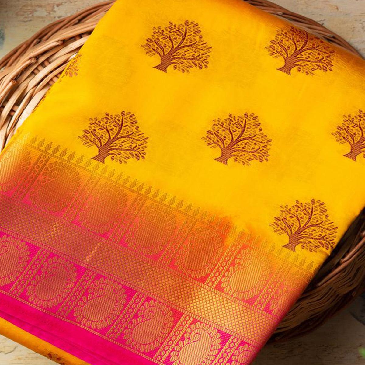 Exclusive Orange Colored Festive Wear Woven Art Silk Saree - Peachmode