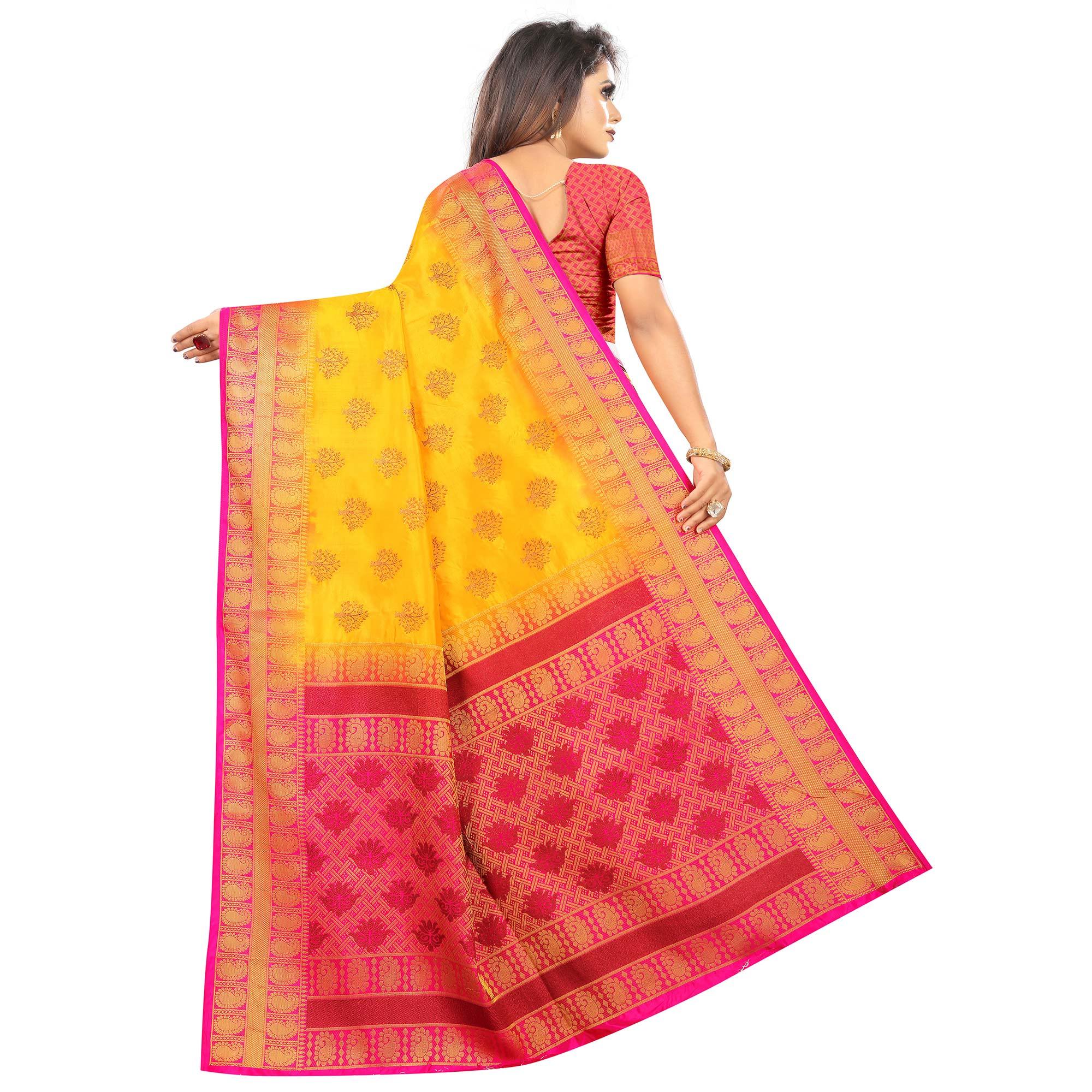 Exclusive Orange Colored Festive Wear Woven Art Silk Saree - Peachmode