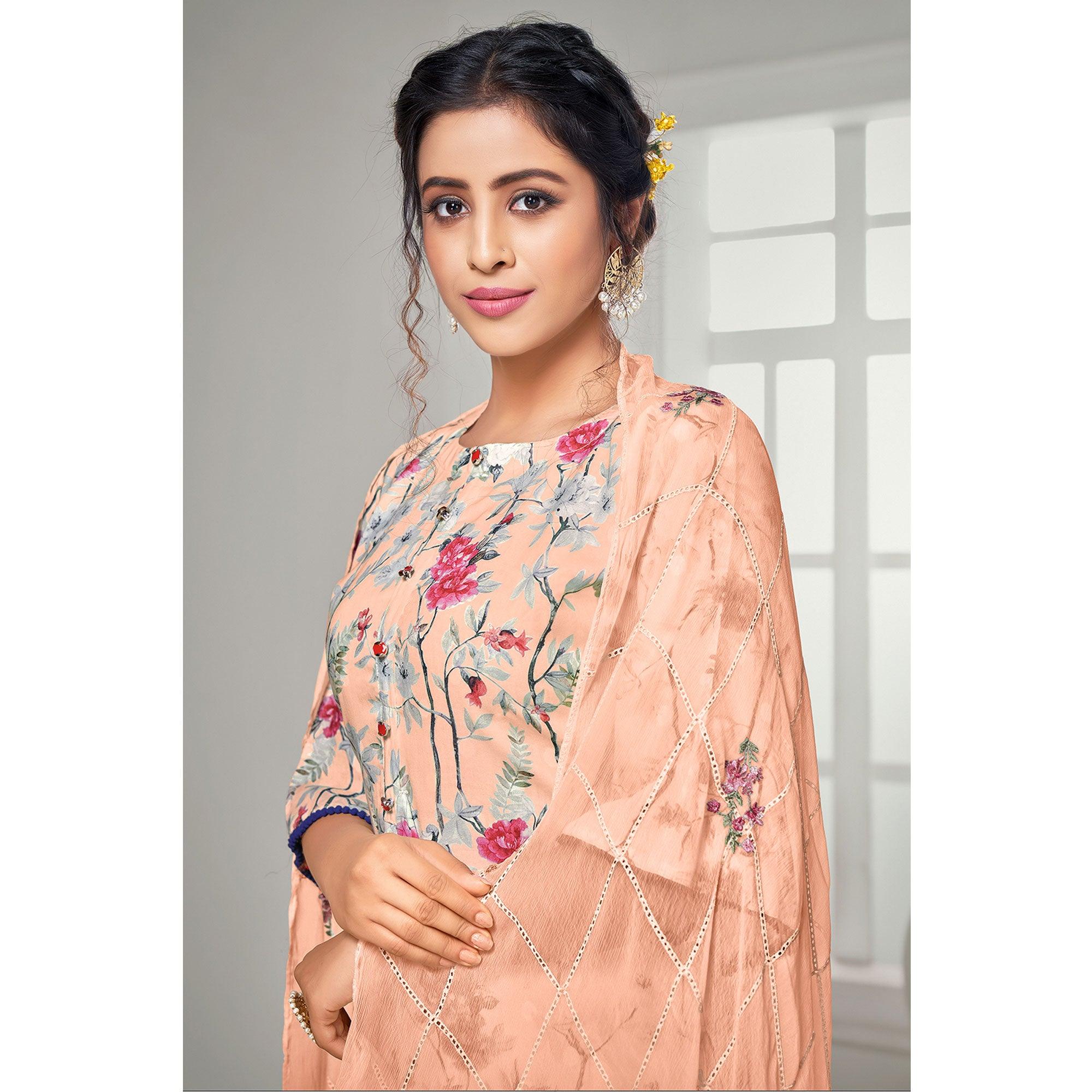Exclusive Peach Colored Casual Wear Digital Printed Cotton Dress Material - Peachmode