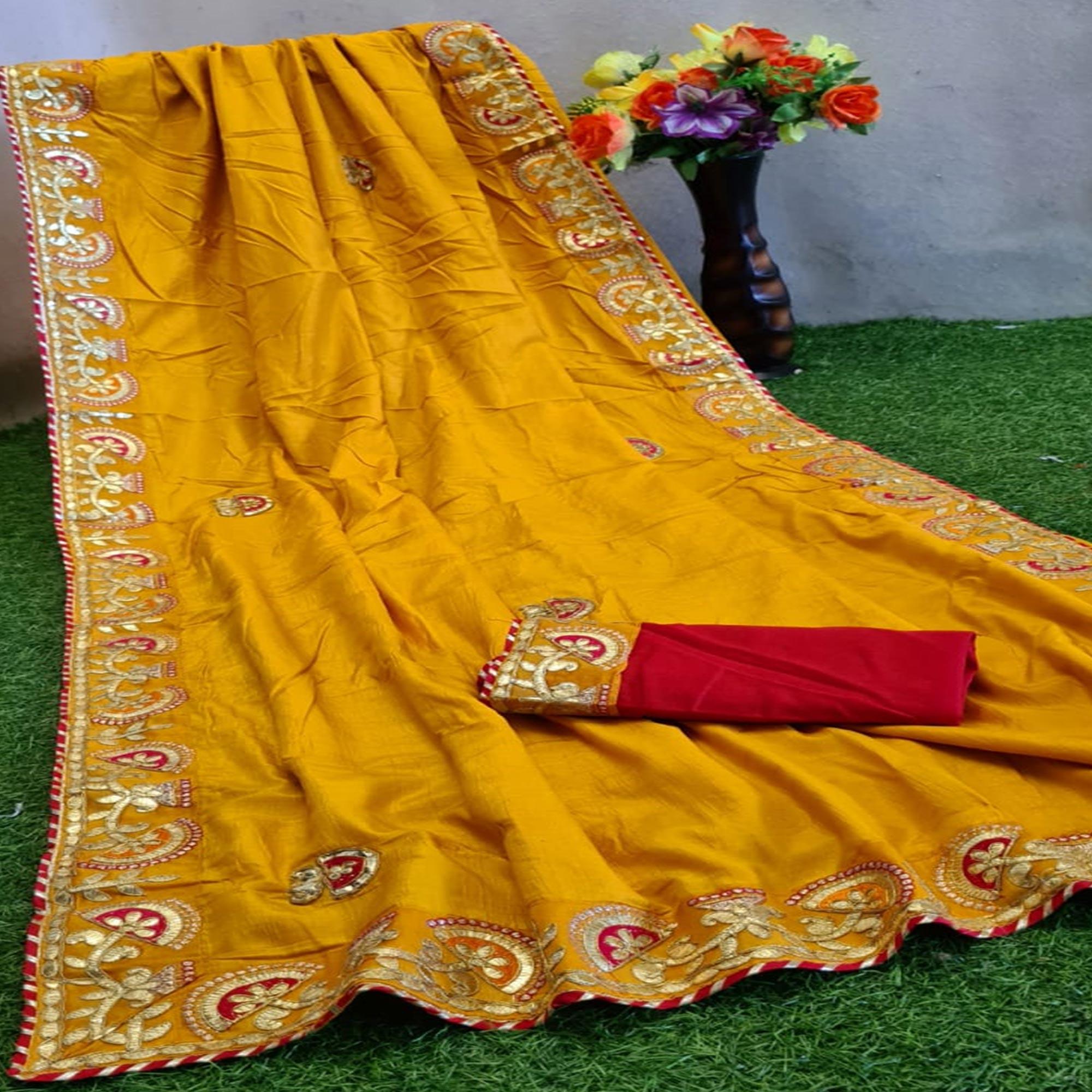 Exclusive Yellow Colored Festive Wear Butta Work Dola Silk Saree - Peachmode