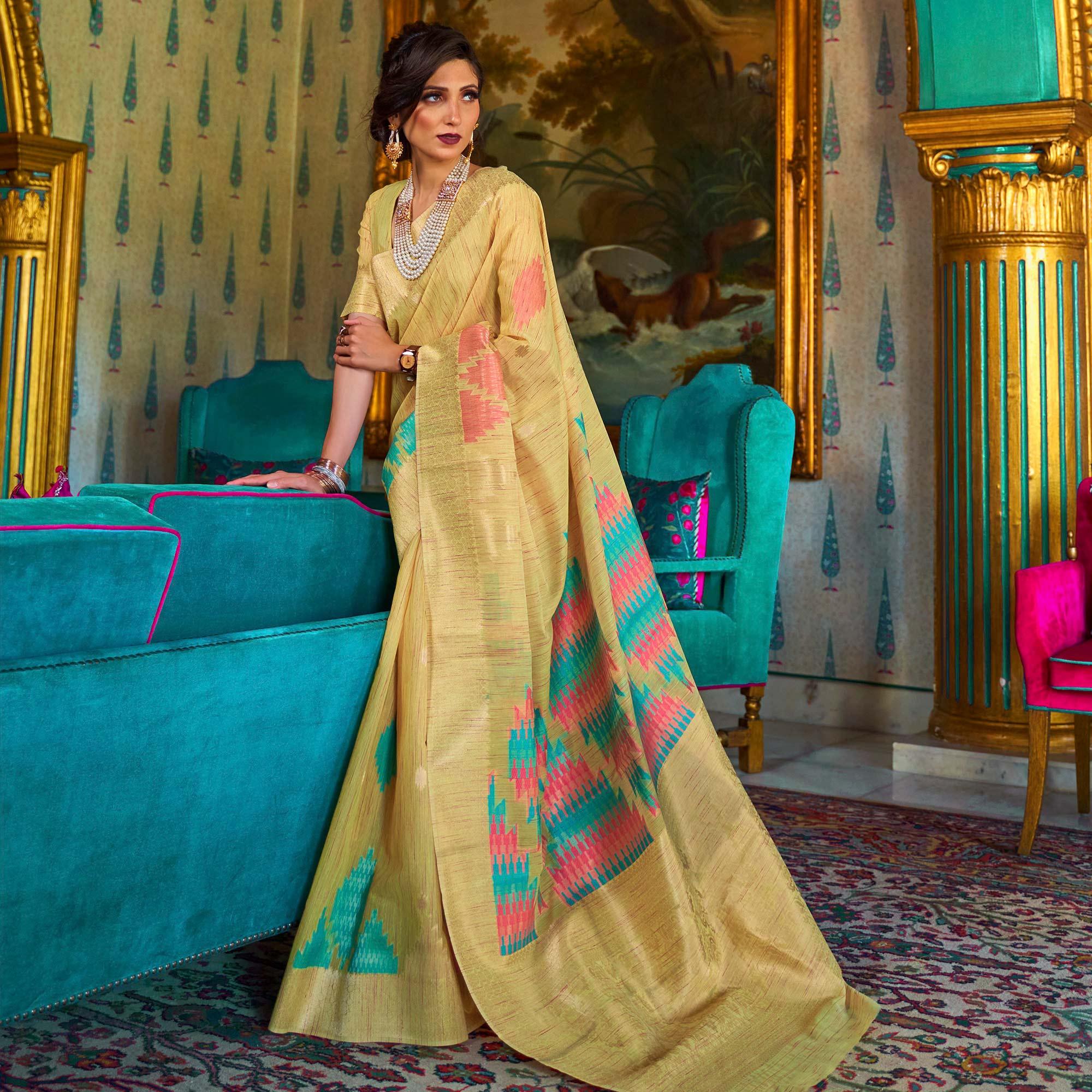 Exclusive Yellow Coloured Festive Wear Woven Multi Slub Soft Silk Saree - Peachmode