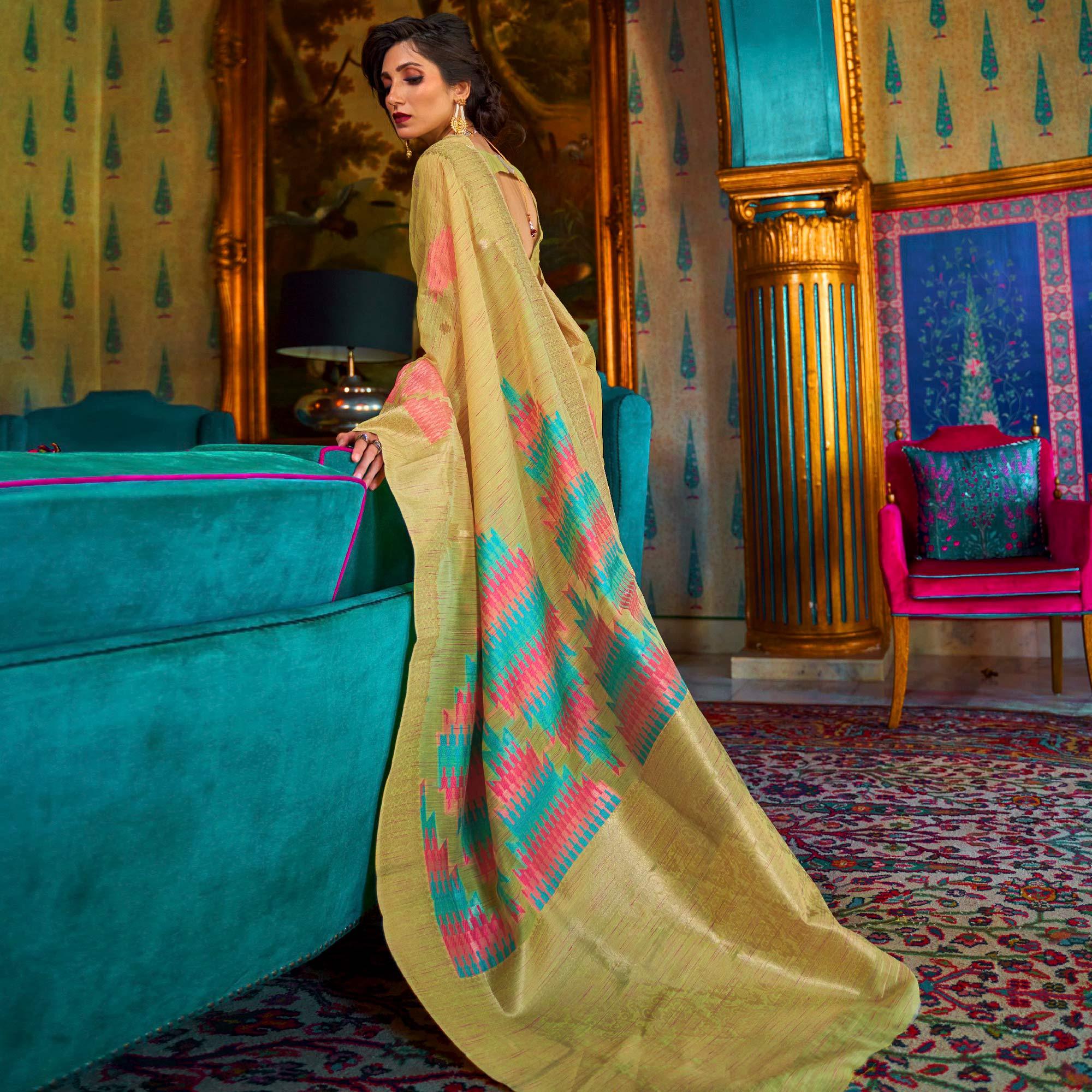 Exclusive Yellow Coloured Festive Wear Woven Multi Slub Soft Silk Saree - Peachmode