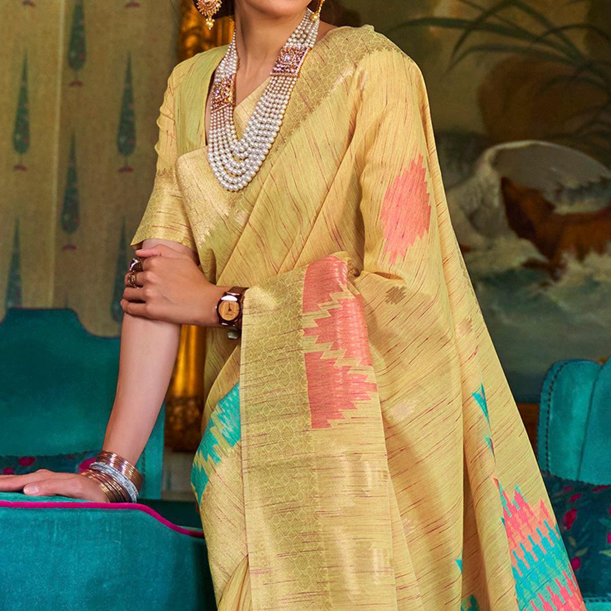 Exclusive Yellow Coloured Festive Wear Woven Multi Slub Soft Silk Saree - Peachmode