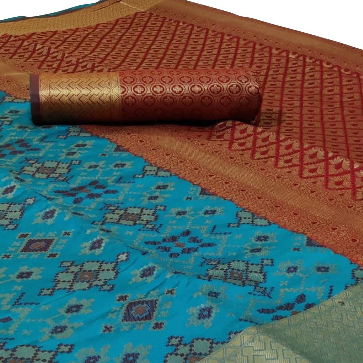 Exotic Blue Colored Festive Wear Woven Silk Saree - Peachmode