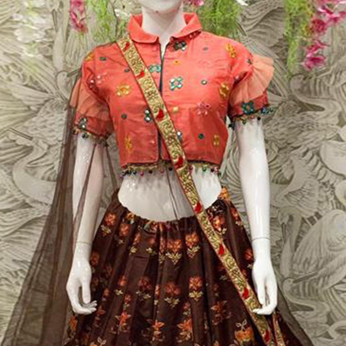 Exotic Brown Coloured Partywear Embroidered Dual Satin Lehenga Choli - Peachmode
