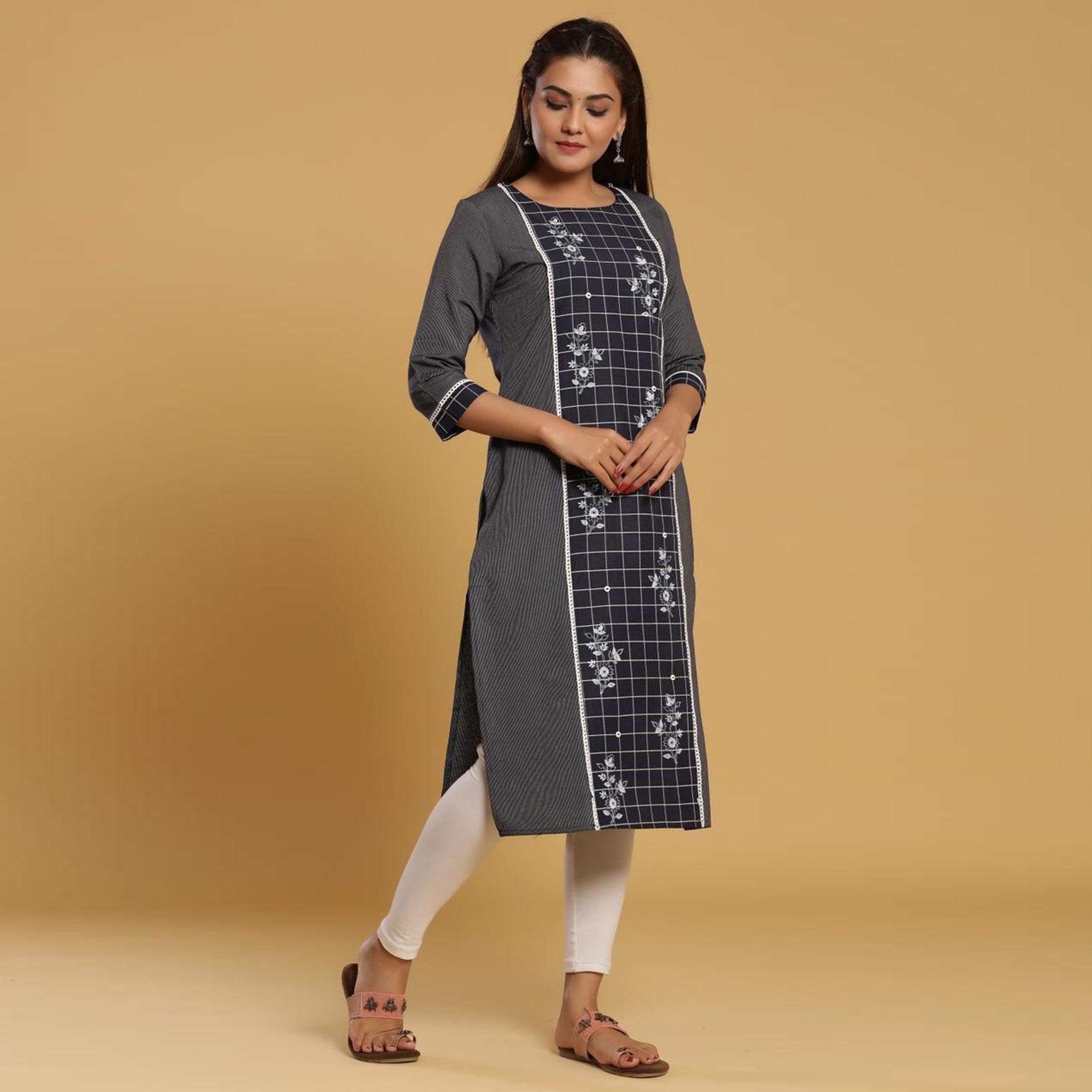 Exotic Dark Grey Colored Casual Wear Printed Cotton Kurti - Peachmode